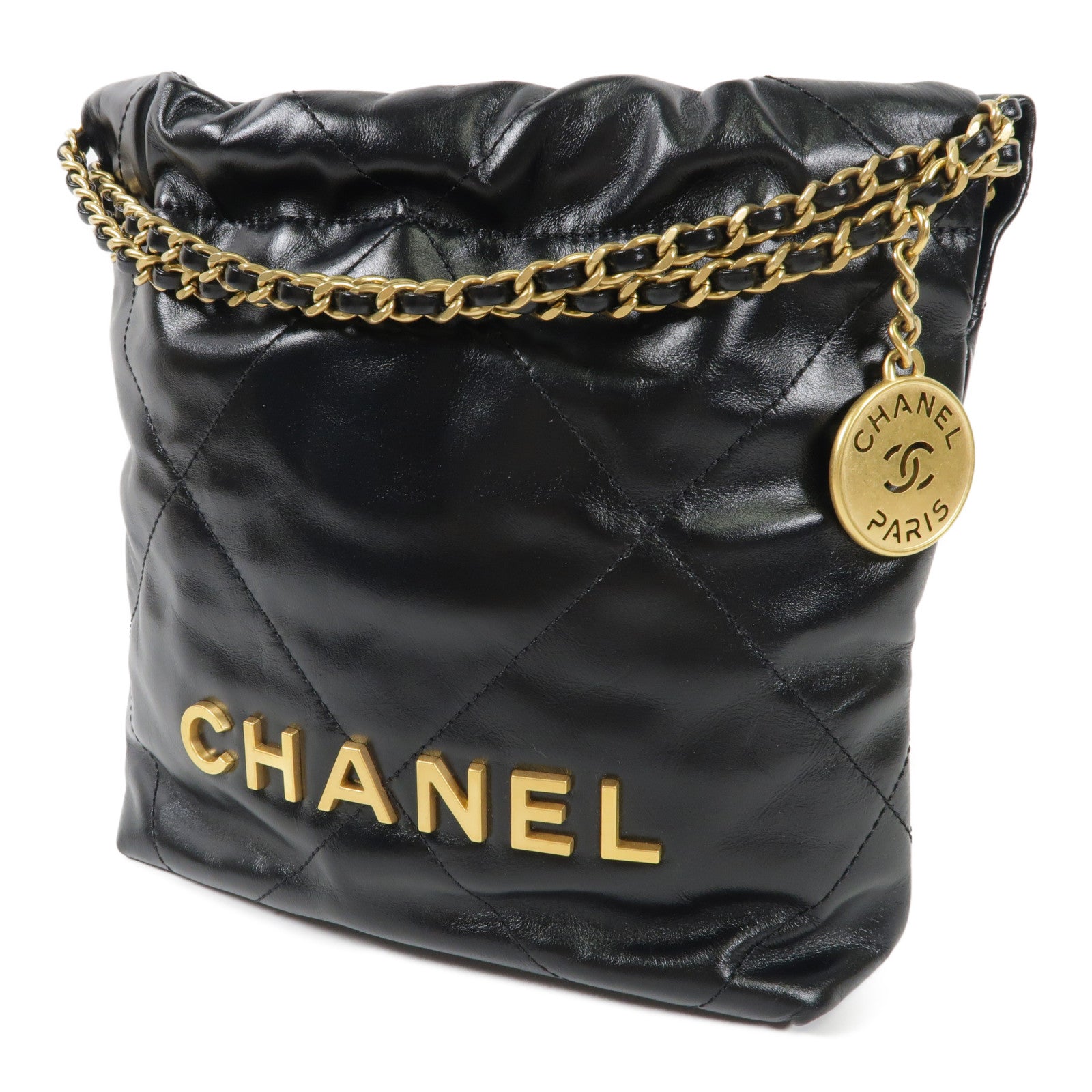 CHANEL 羊皮皮革Mini 22金扣鏈帶肩背袋