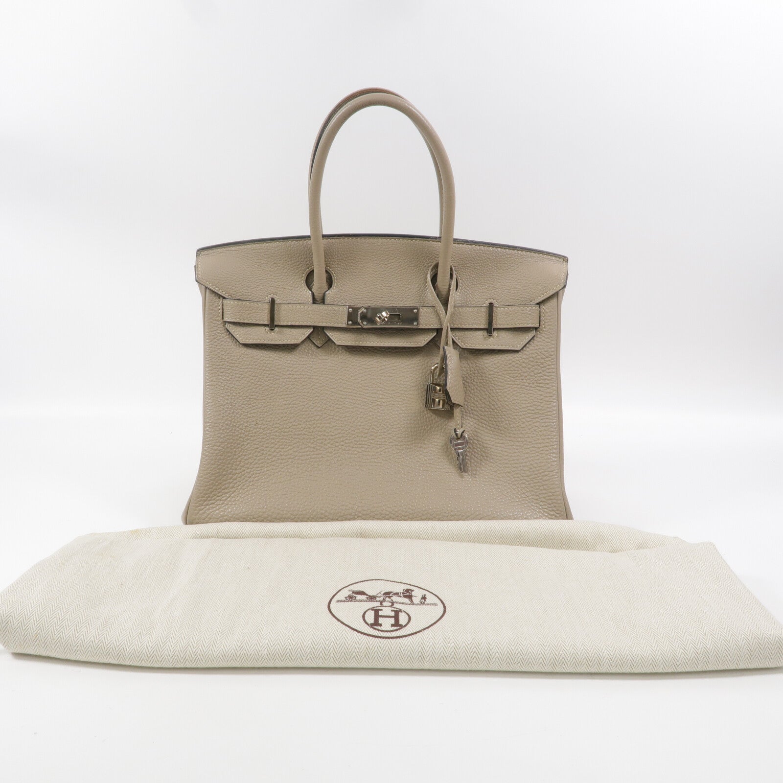 HERMES Clemence皮革Birkin 30手挽袋Gris Tourterelle