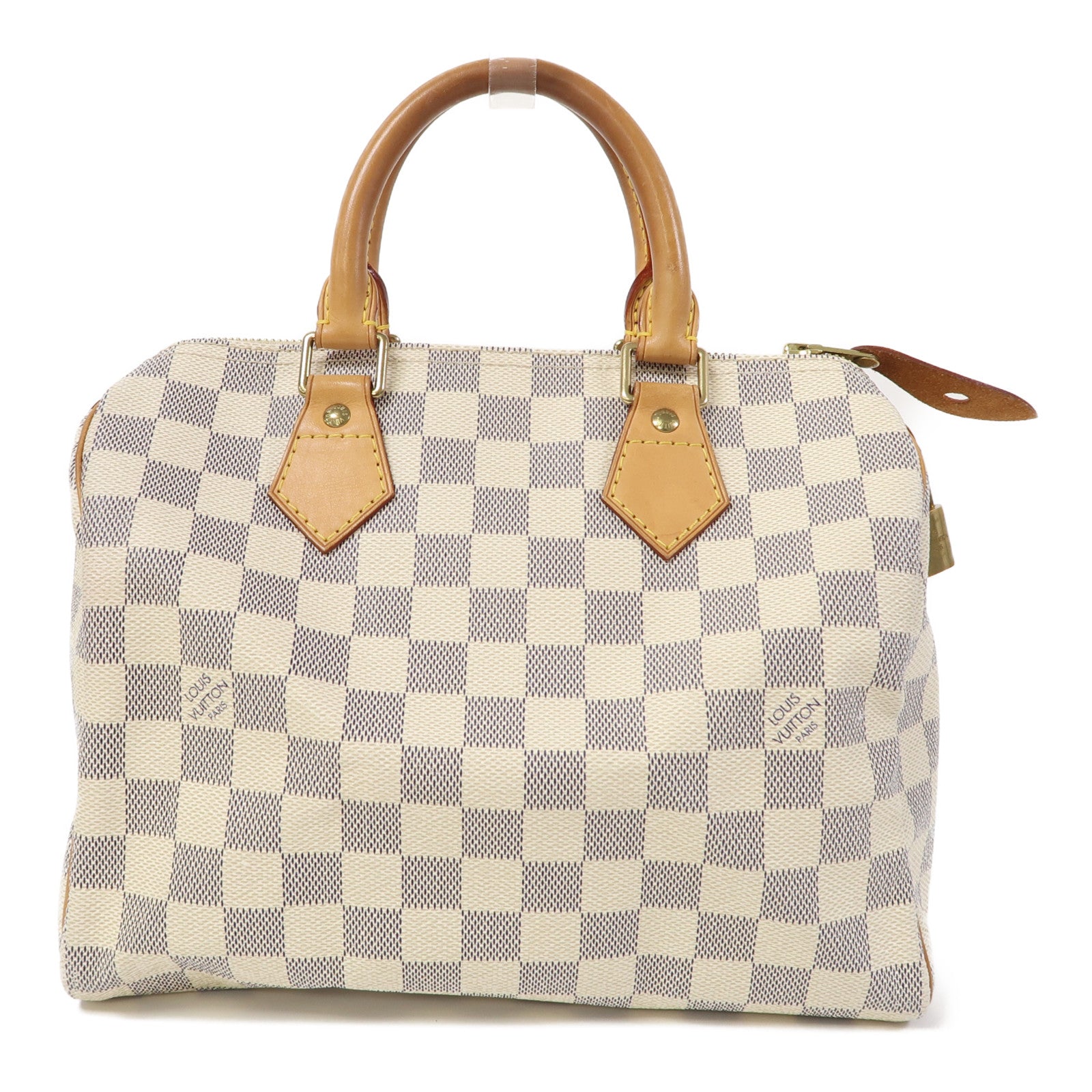 LOUIS VUITTON Damier Azur Speedy 25金扣手挽袋白色