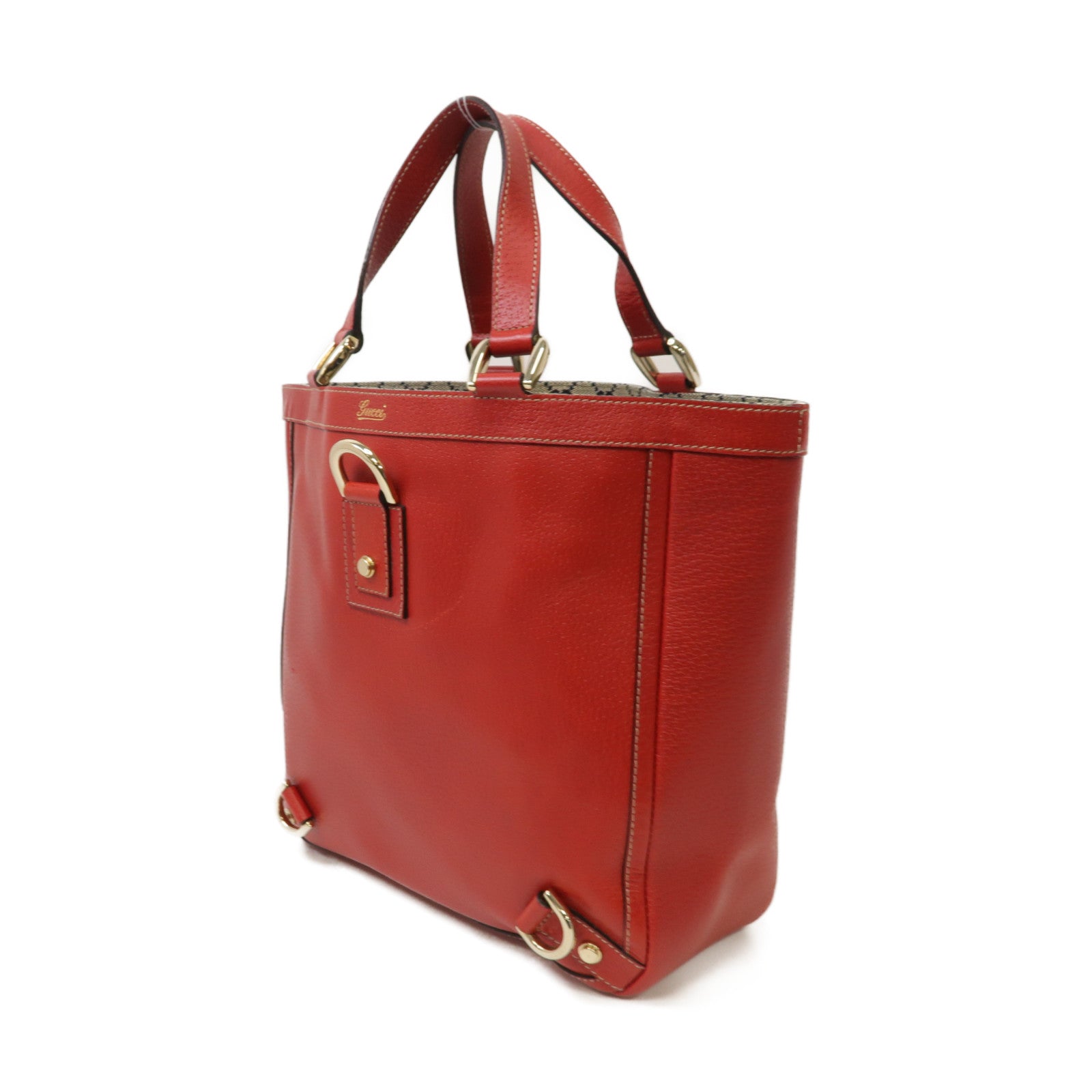 GUCCI 【清倉大減價】牛皮皮革Tote Bag金扣肩背袋紅色