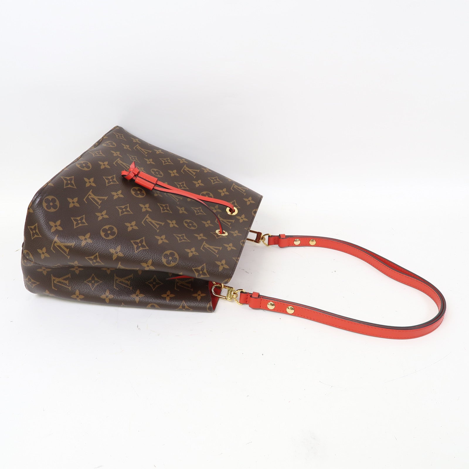 LOUIS VUITTON Monogram Neo Noe MM金扣肩背袋啡色/紅色