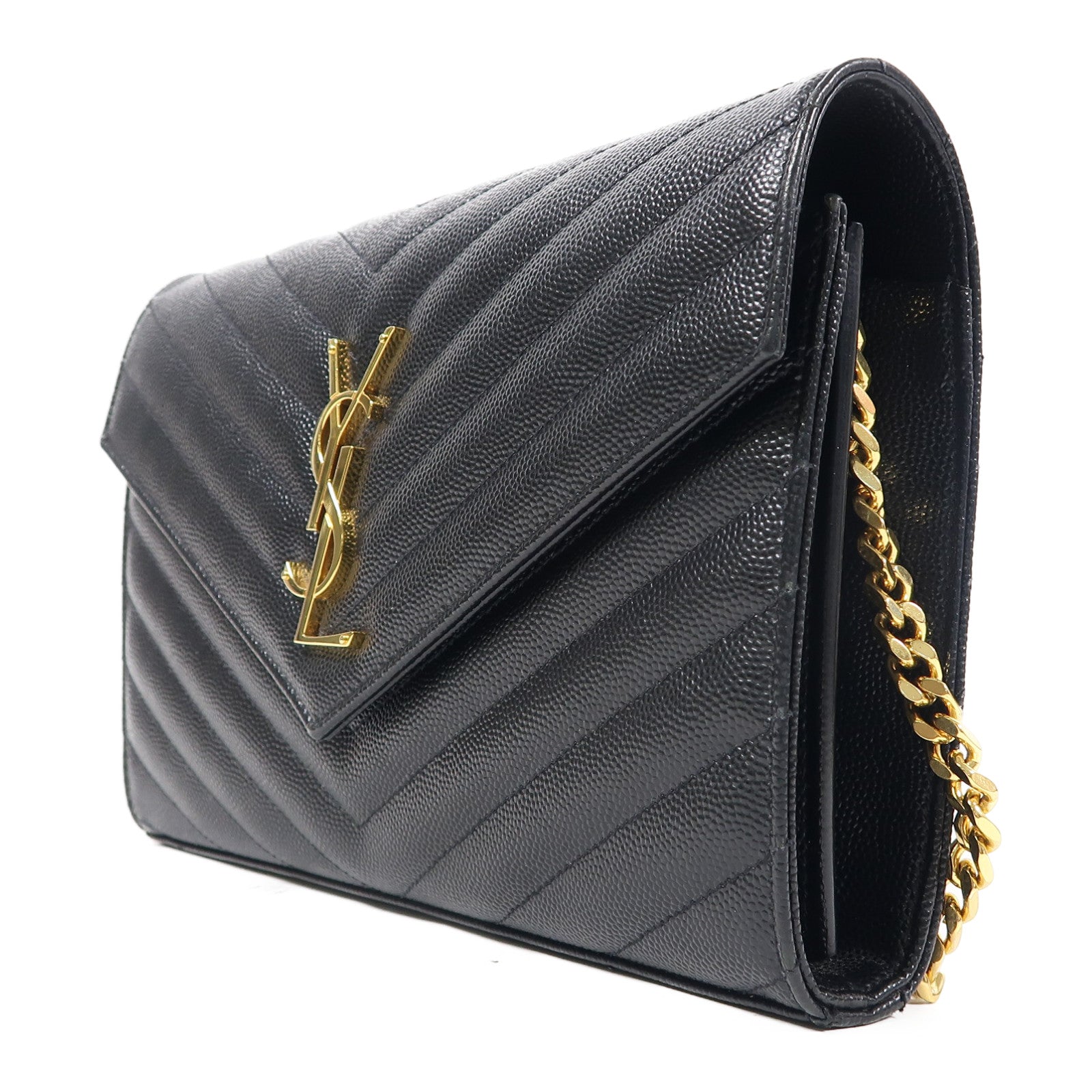 SAINT LAURENT 牛皮皮革Chain Shoulder金扣鏈帶肩背袋黑色