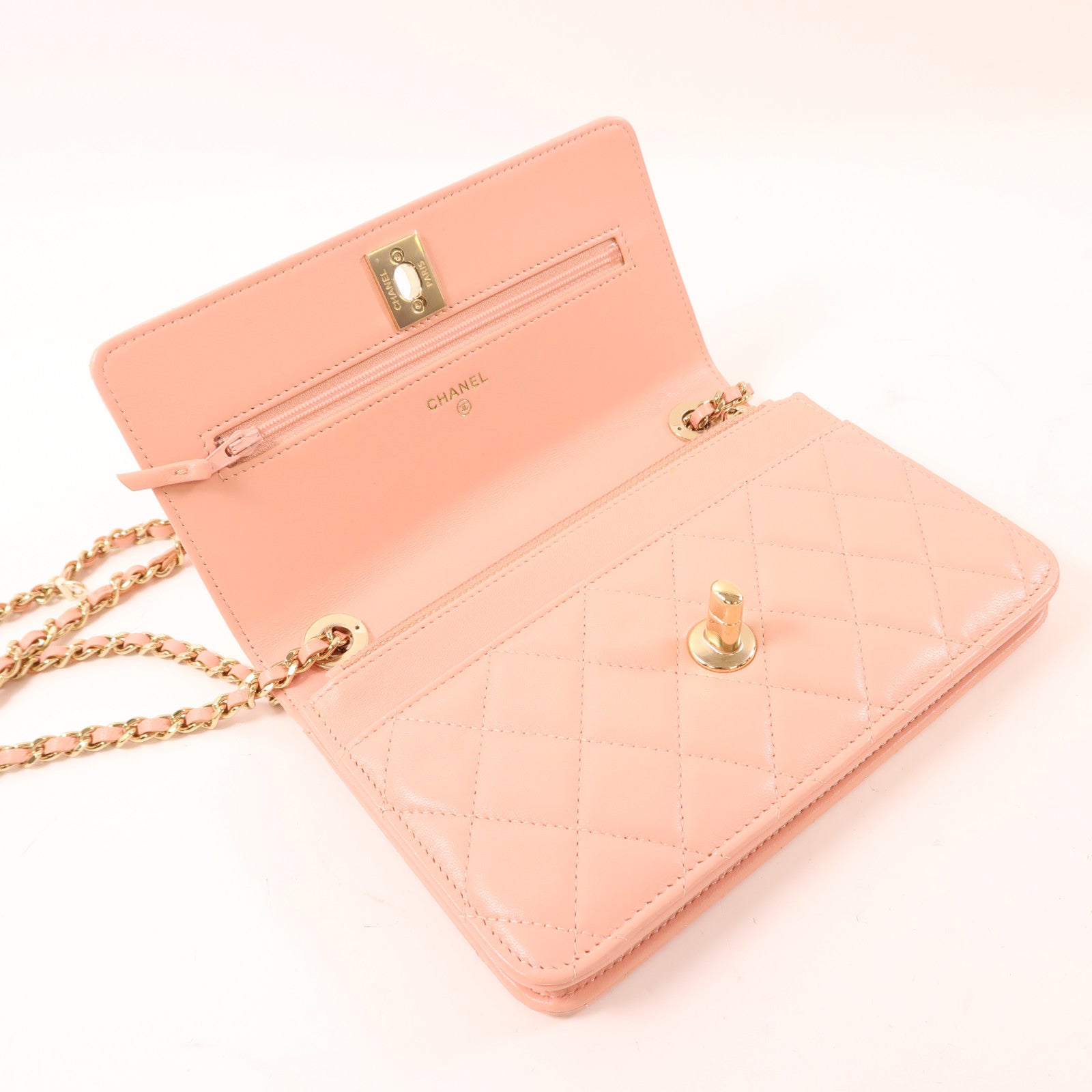 CHANEL CC GHW Chain Shoulder Bag Lambskin Leather Pink