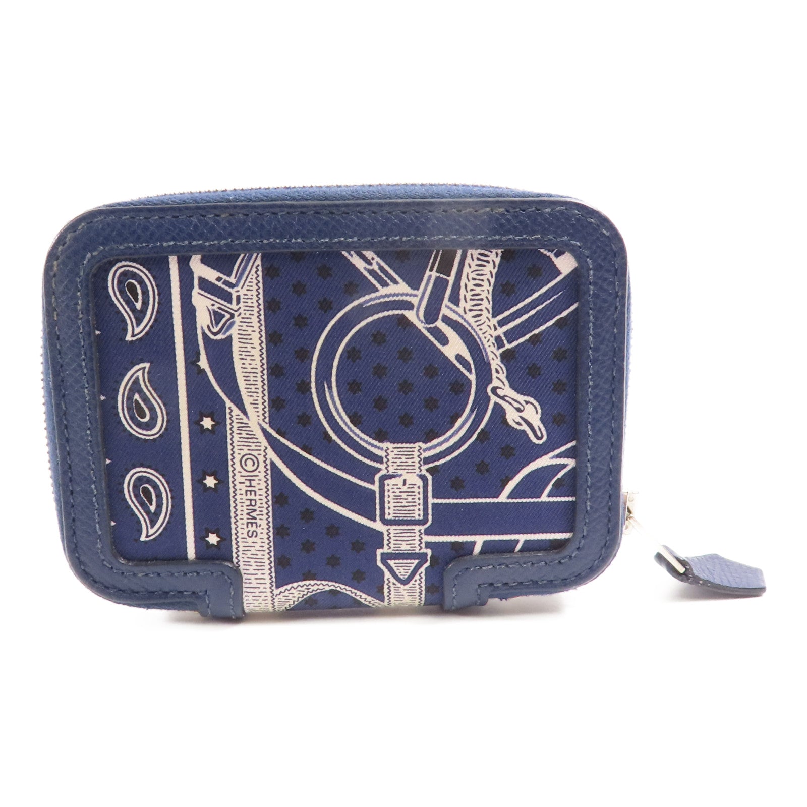 HERMES Epsom皮革/絲質Card Case銀扣卡片套