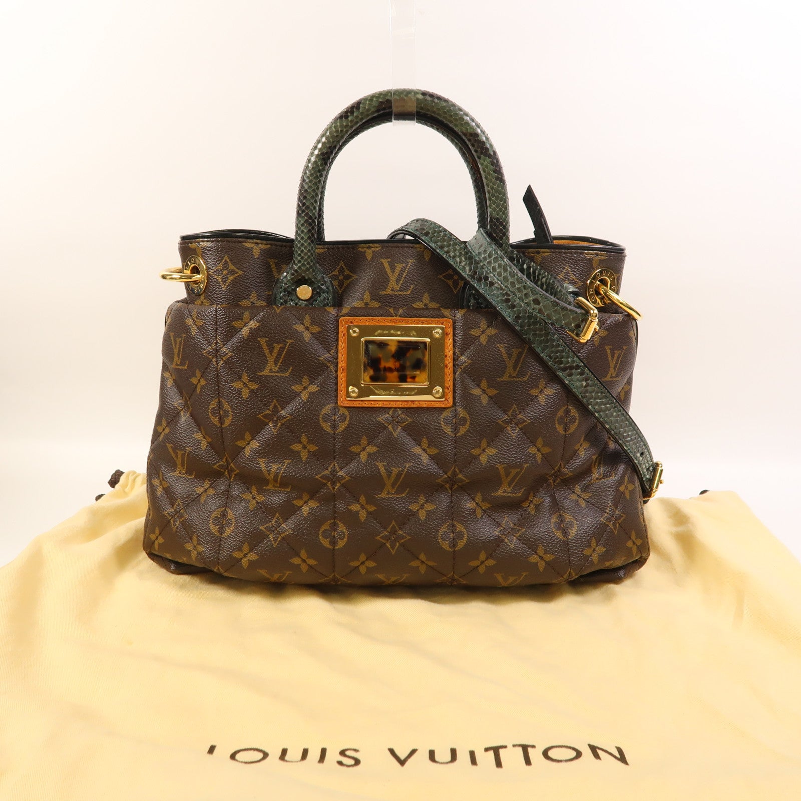 LOUIS VUITTON 蛇皮皮革/鴕鳥皮革/Monogram Etoile Exotique金扣手挽肩背兩用袋