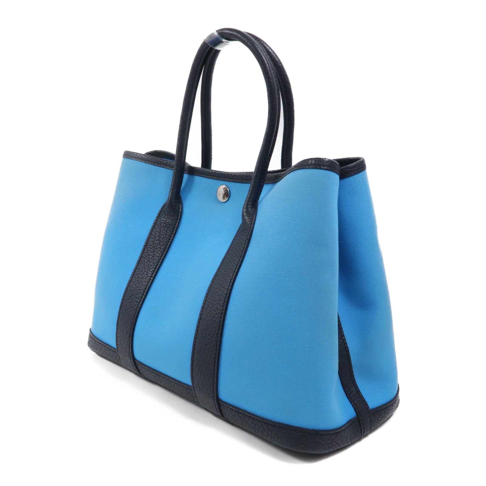 HERMES 帆布Garden Party TPM手挽袋Bleu Riviera/Bleu de Prusse