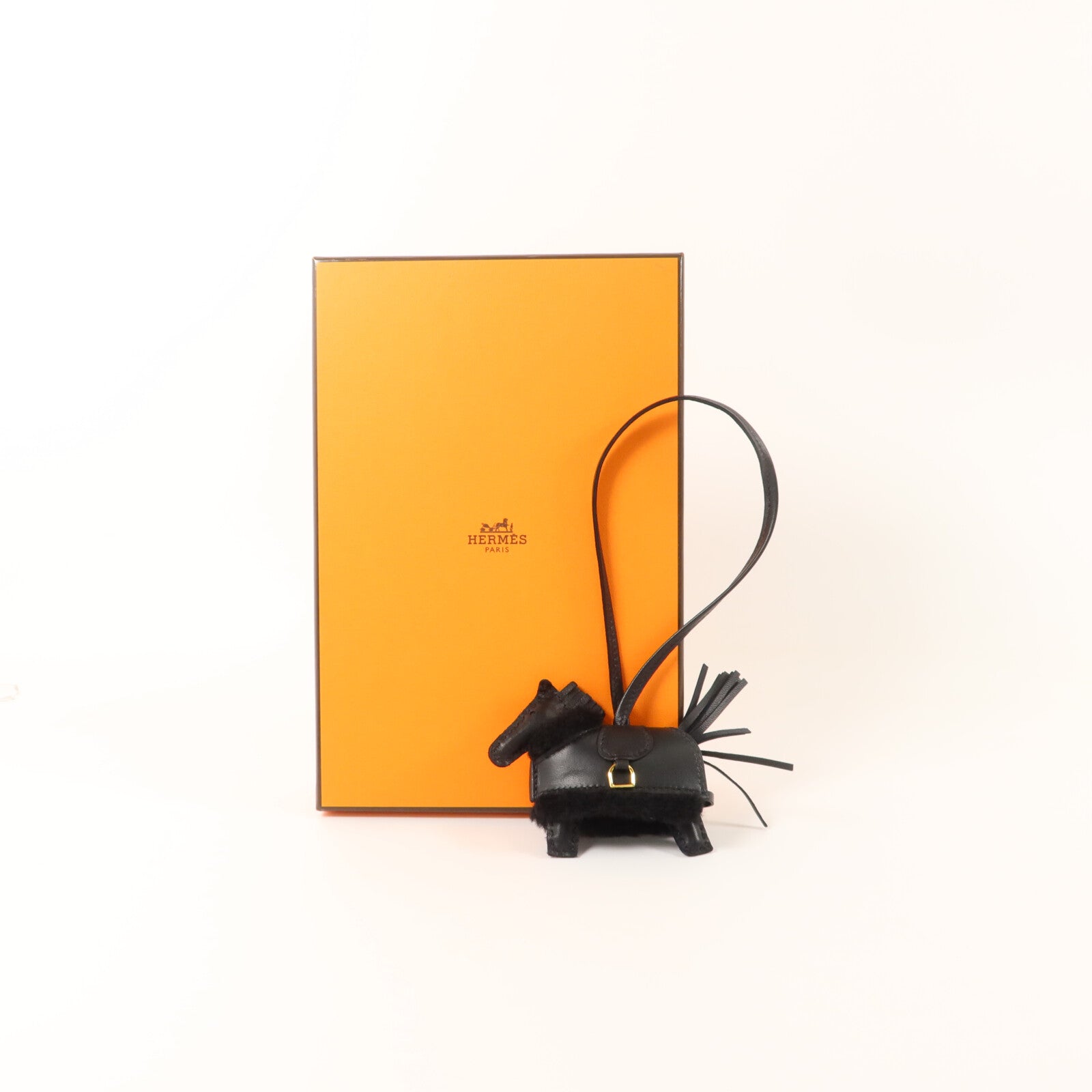 HERMES Milo皮革/羊毛Rodeo Robeo Plush PM掛飾Noir