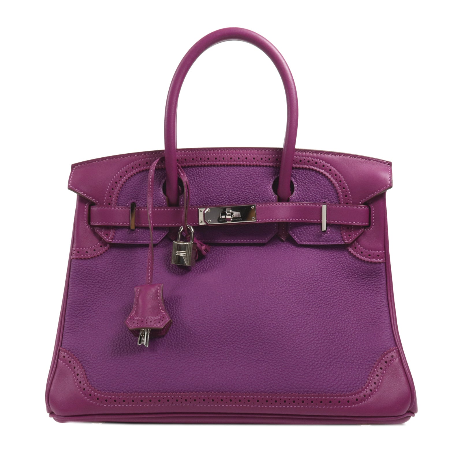 HERMES Swift皮革Birkin 30 Ghillies銀扣手挽袋Anemone