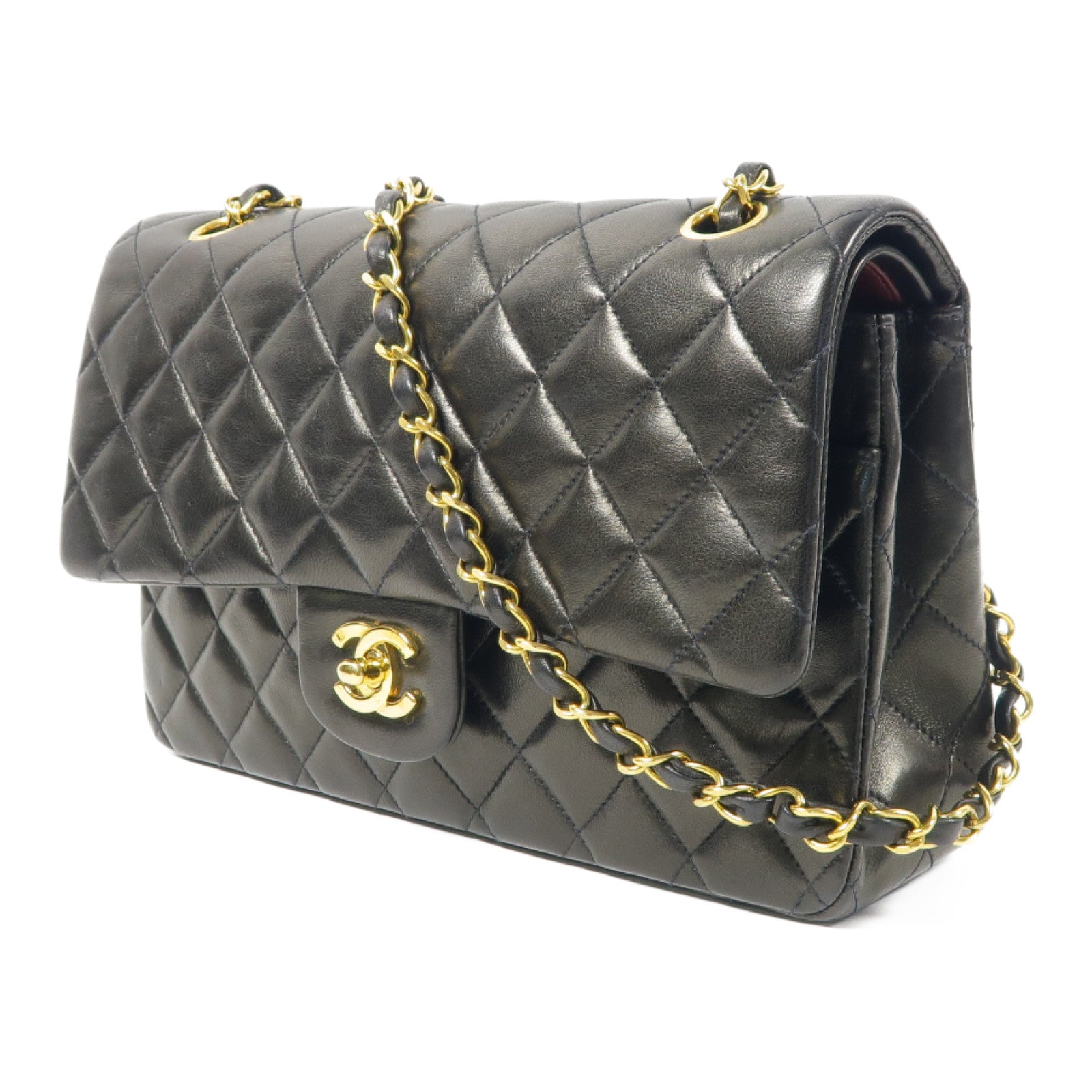 CHANEL 【激減優惠】菱格羊皮皮革Classic 25金扣鏈帶肩背袋黑色