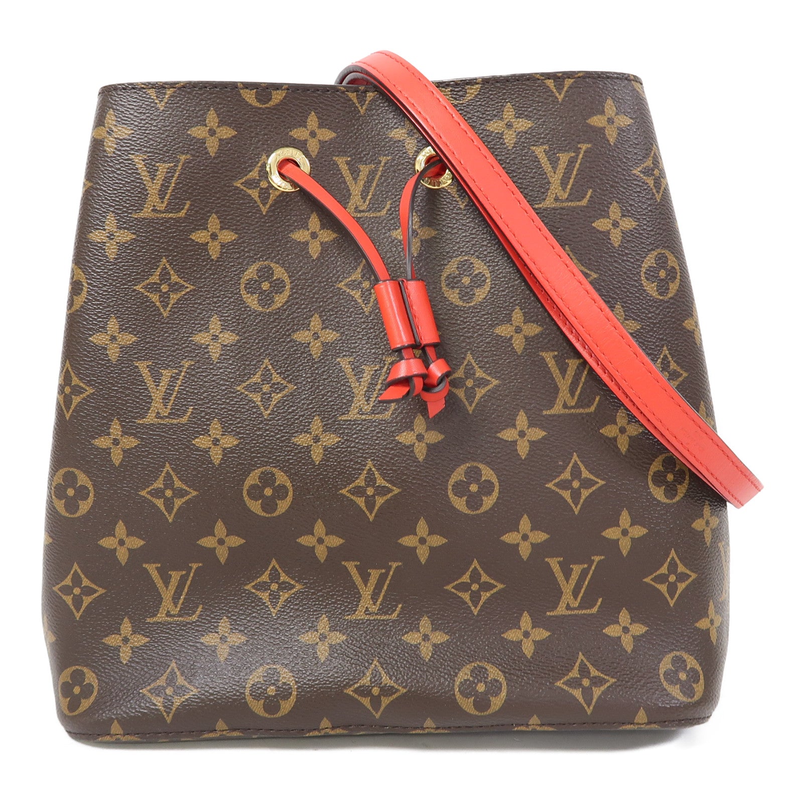 LOUIS VUITTON Monogram Neo Noe MM金扣肩背袋啡色/紅色