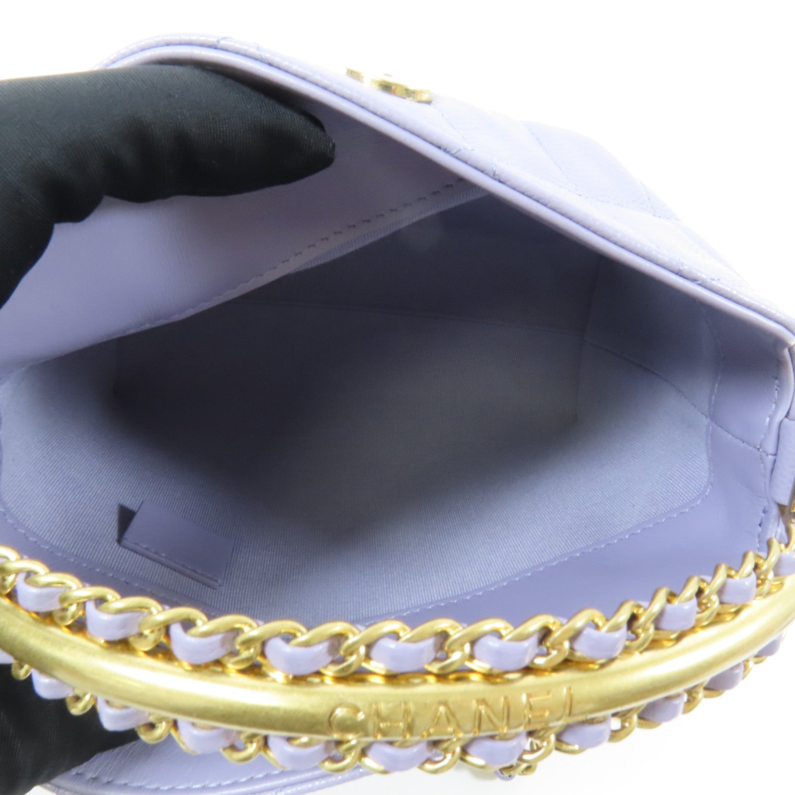 CHANEL 牛皮皮革Chain Shoulder金扣手挽肩背兩用袋