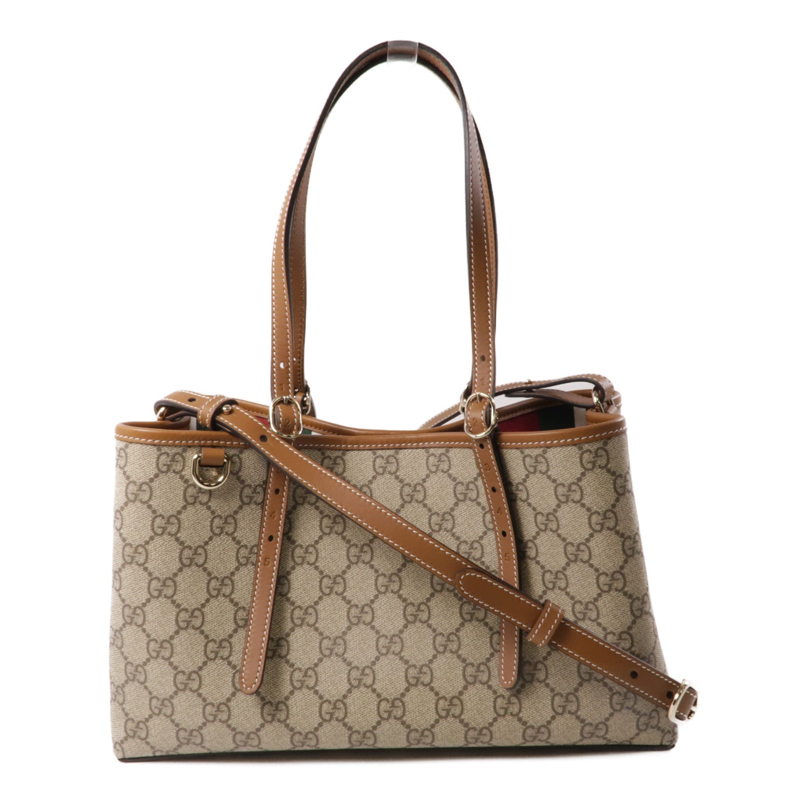 GUCCI 塗層帆布/皮革GG Emblem Small Tote Bag銀扣手挽肩背兩用袋