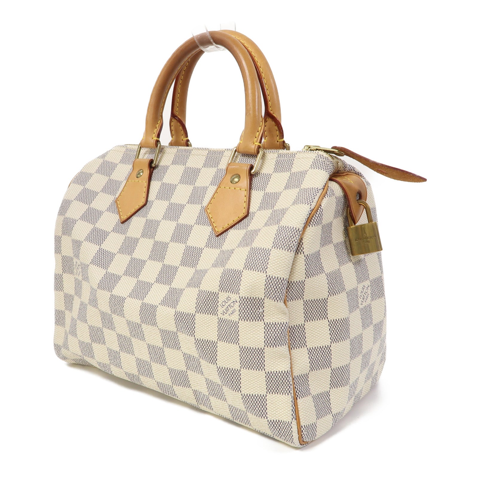 LOUIS VUITTON Damier Azur Speedy 25金扣手挽袋白色