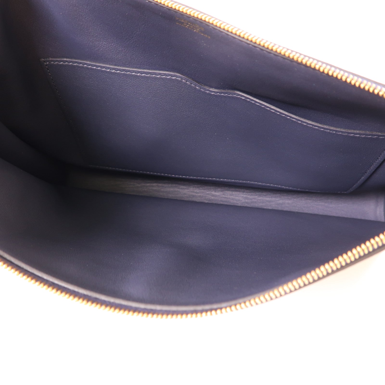 HERMES Evercolor皮革Zipengo GM金扣手拿包Bleu Nuit