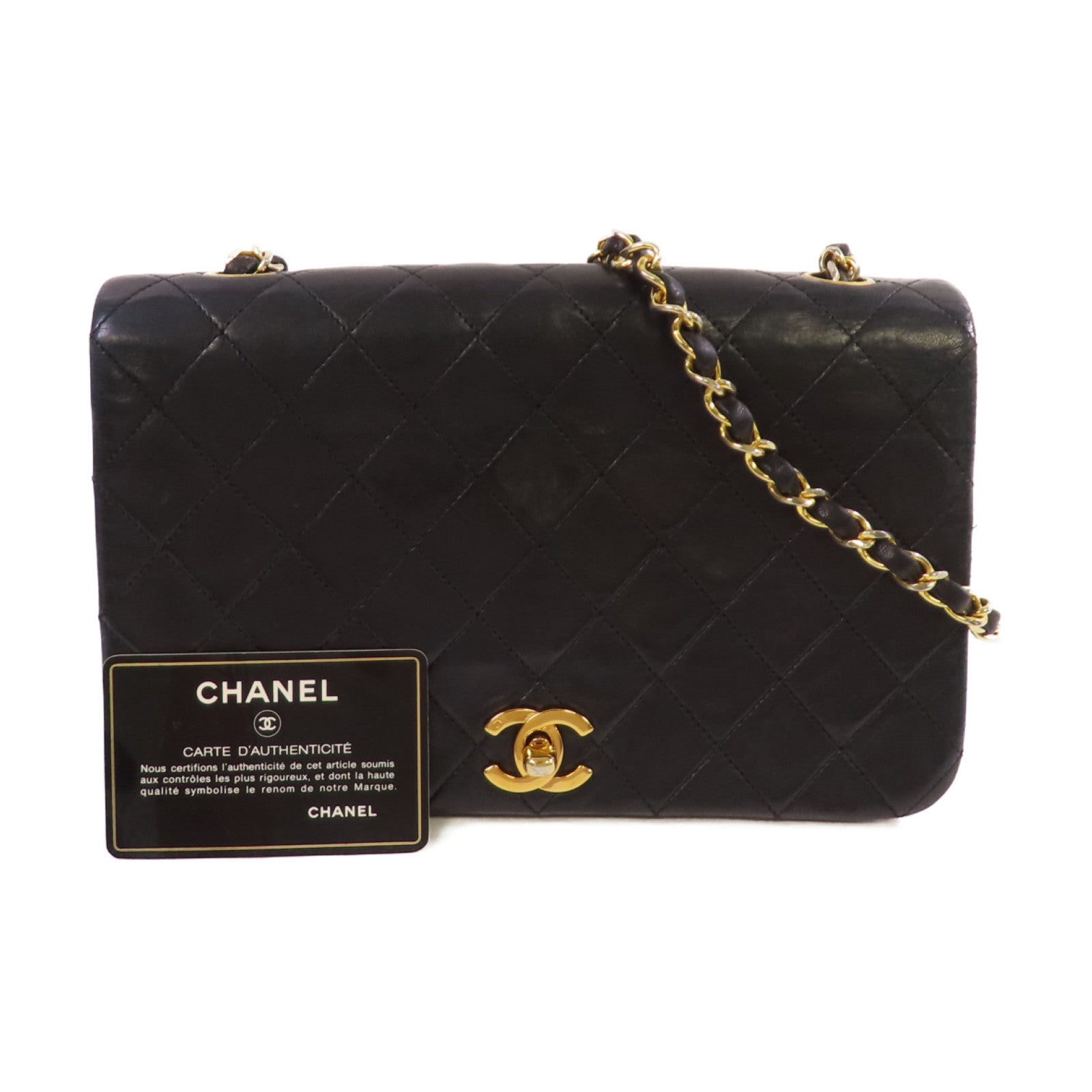 CHANEL 菱格羊皮皮革Vintage Classic Chain Shoulder Bag金扣鏈帶肩背袋黑色