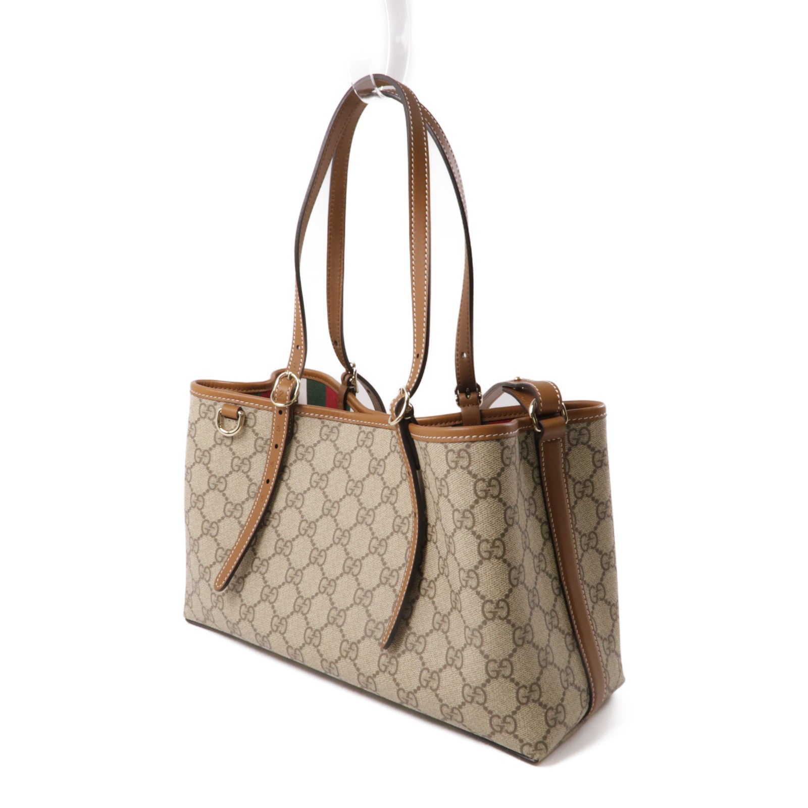 GUCCI 塗層帆布/皮革GG Emblem Small Tote Bag銀扣手挽肩背兩用袋