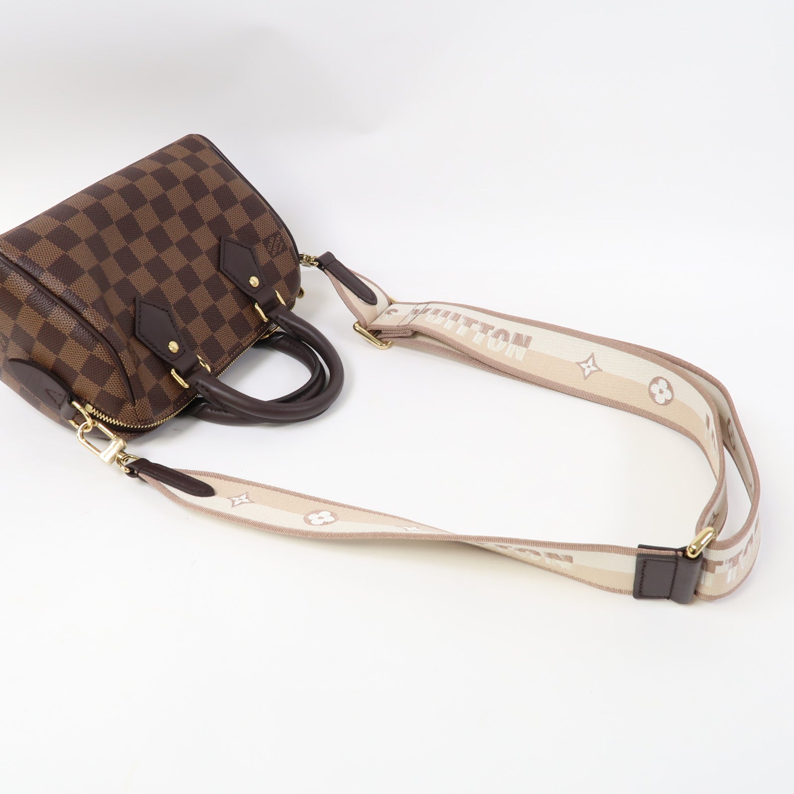 LOUIS VUITTON Damier Ebene Speedy 20金扣手挽肩背兩用袋啡色