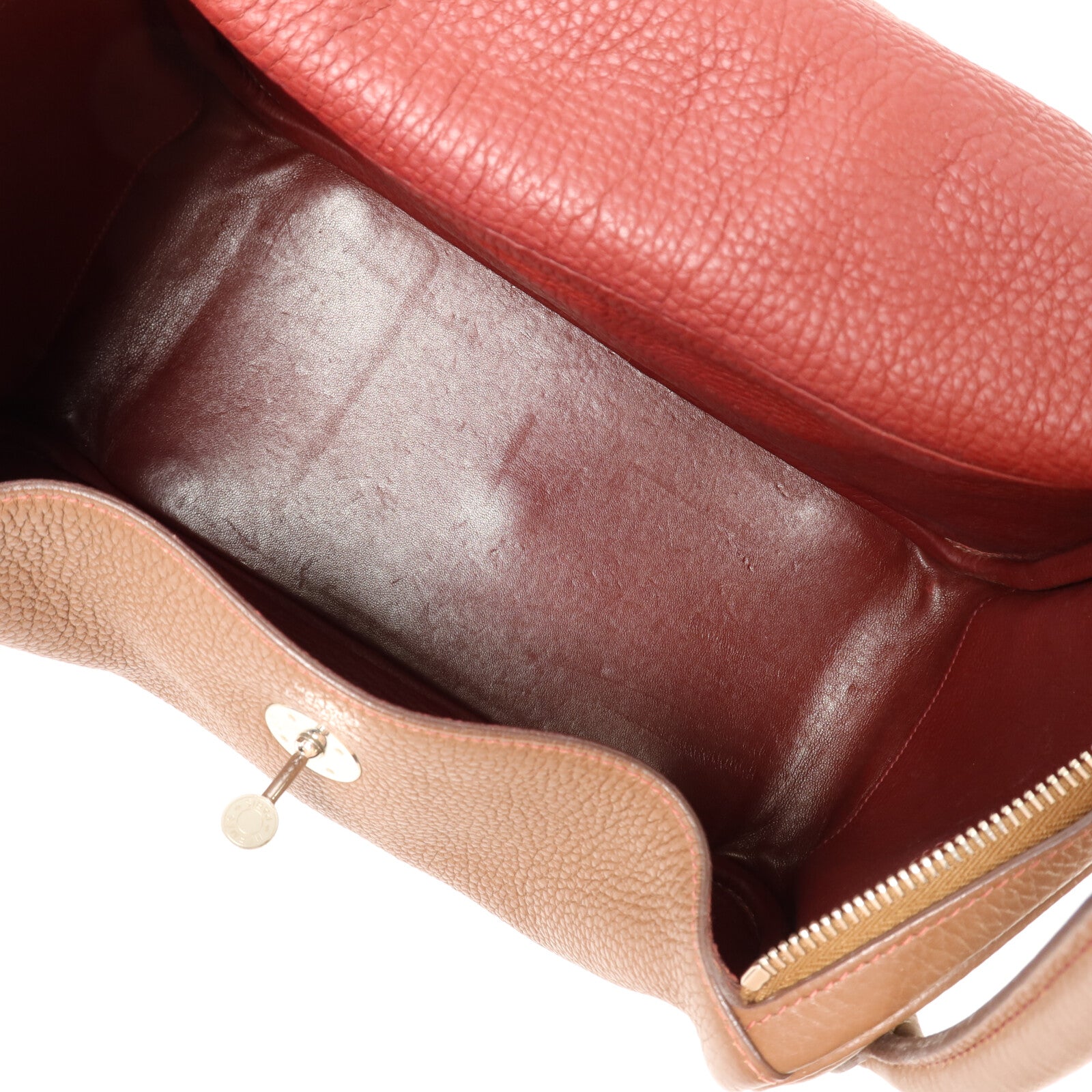 HERMES Clemence皮革Lindy 30銀扣肩背袋Havane/Rouge Grenade