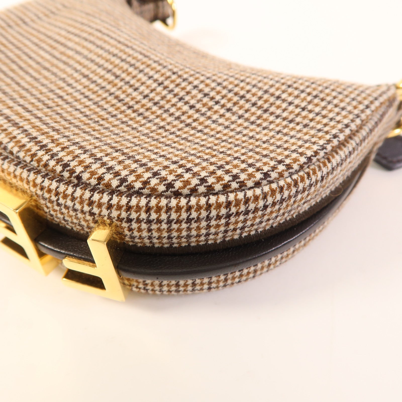 FENDI GHW Nano Fendigraphy Hand Bag Wool Brown