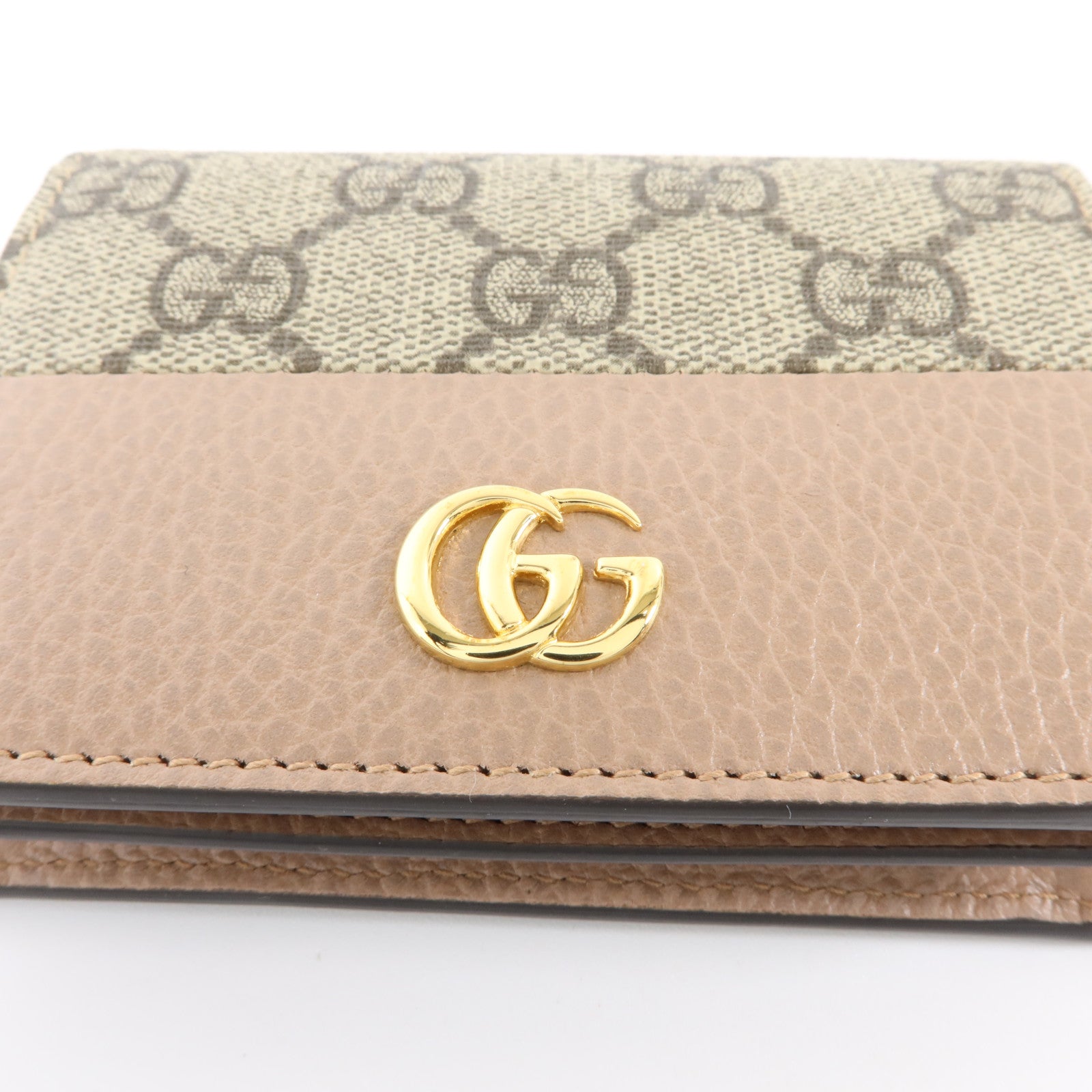 GUCCI 塗層帆布/牛皮皮革GG Marmont Card Case Wallet金扣錢包