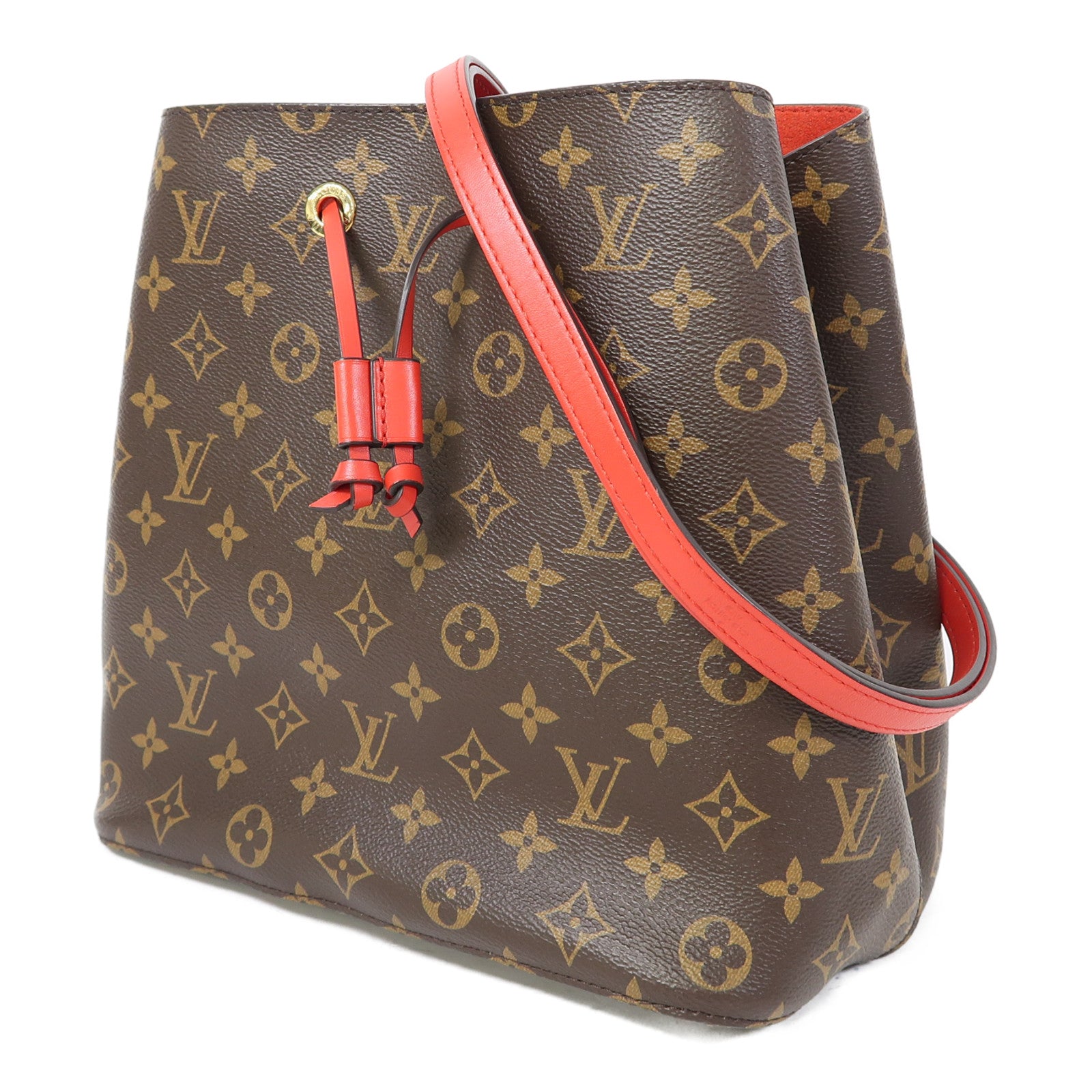 LOUIS VUITTON Monogram Neo Noe MM金扣肩背袋啡色/紅色