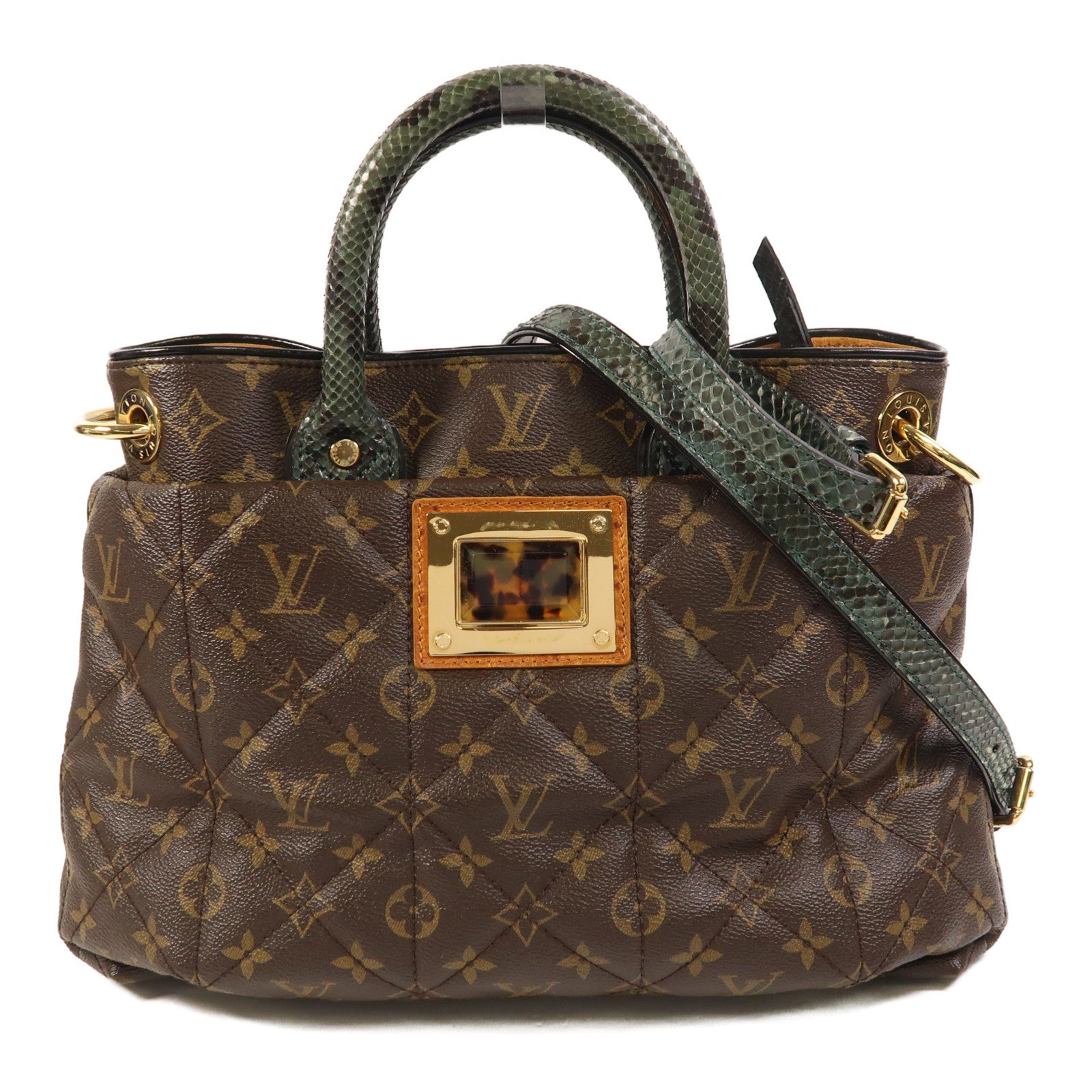 LOUIS VUITTON 蛇皮皮革/鴕鳥皮革/Monogram Etoile Exotique金扣手挽肩背兩用袋