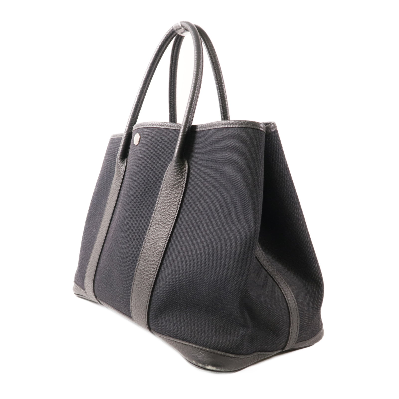 HERMES PHW Garden Party PM Handbag Canvas Black