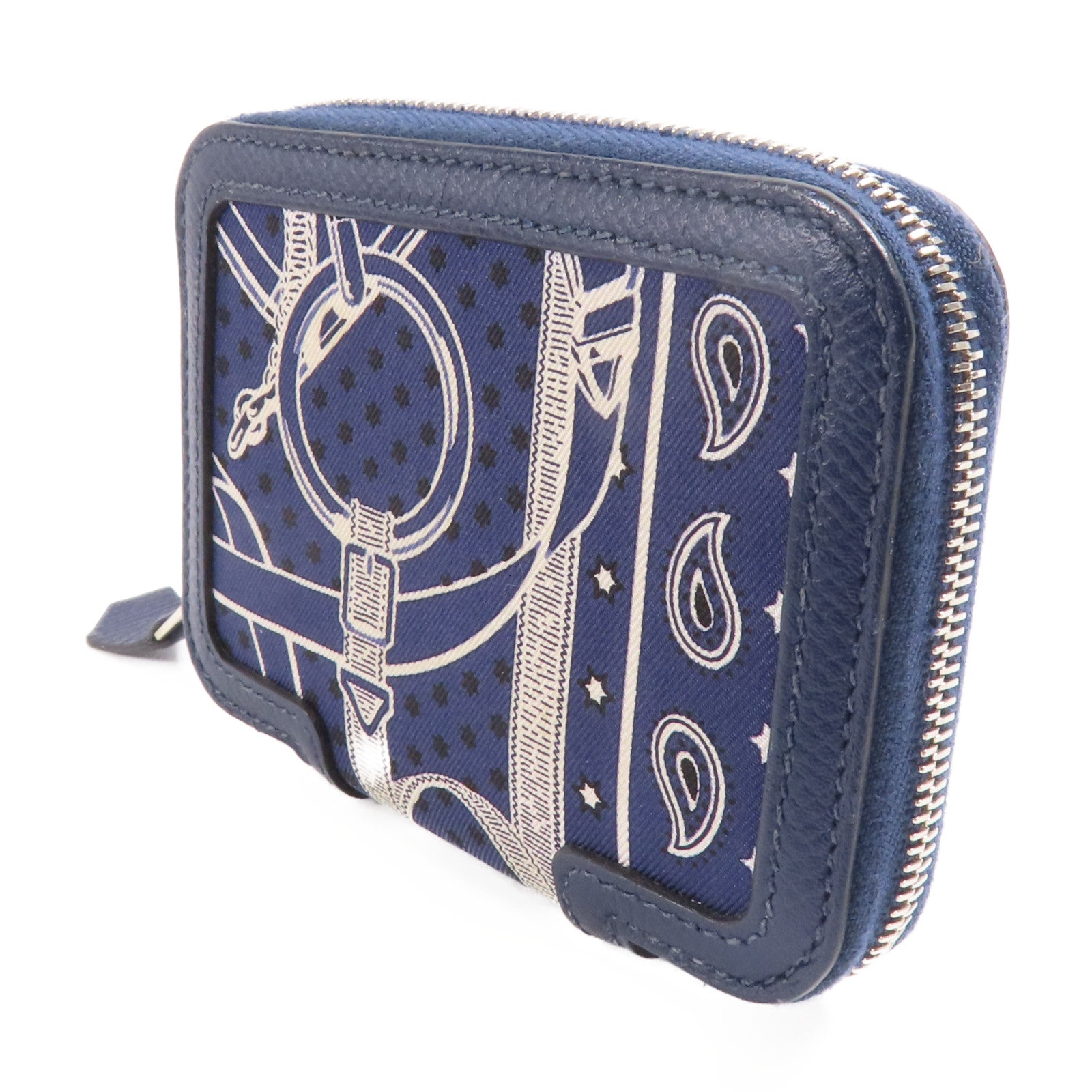 HERMES Epsom皮革/絲質Card Case銀扣卡片套