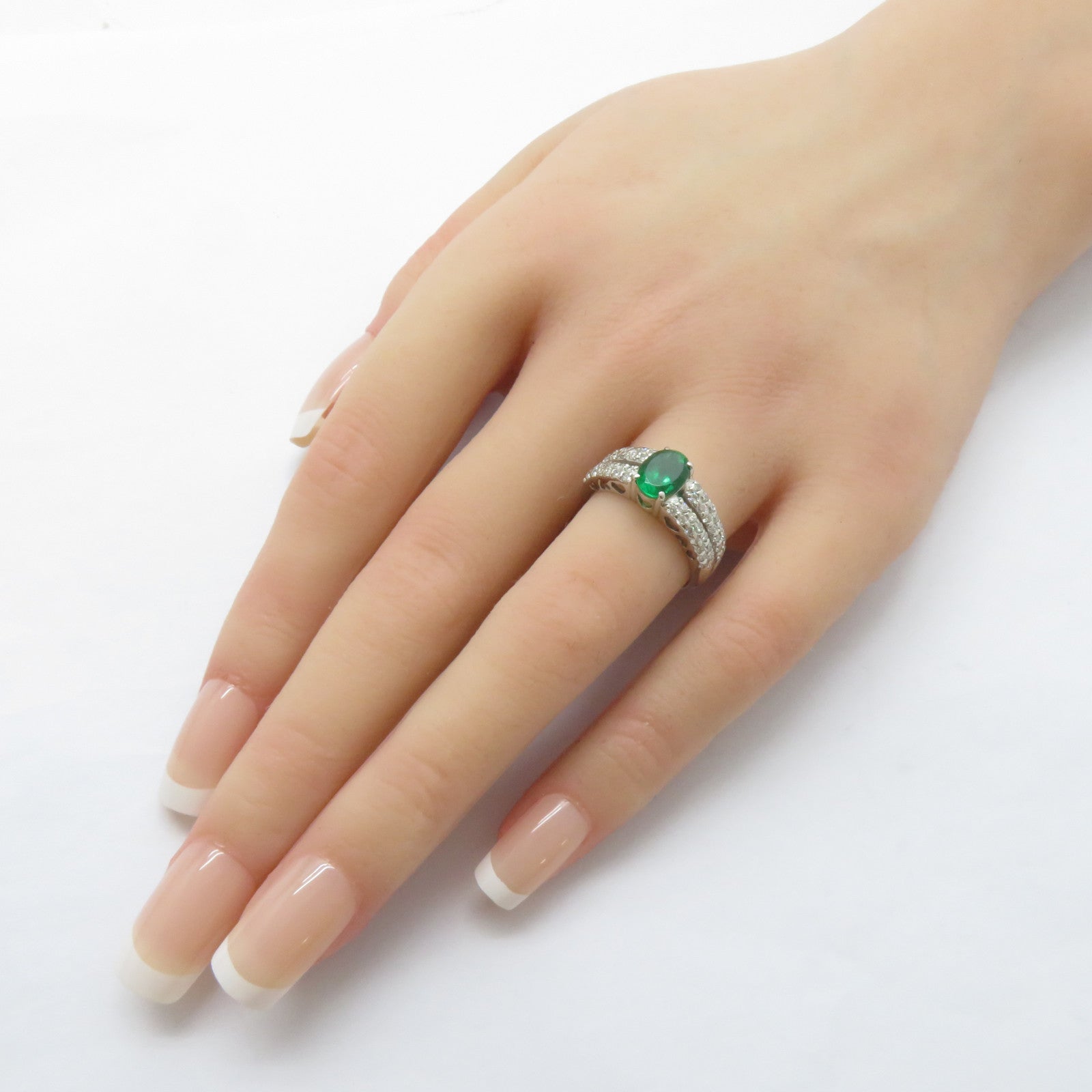 JEWELRY PT900鉑金Emerald Ring 1.20ct綠寶石/0.53ct鑚石戒指US#6