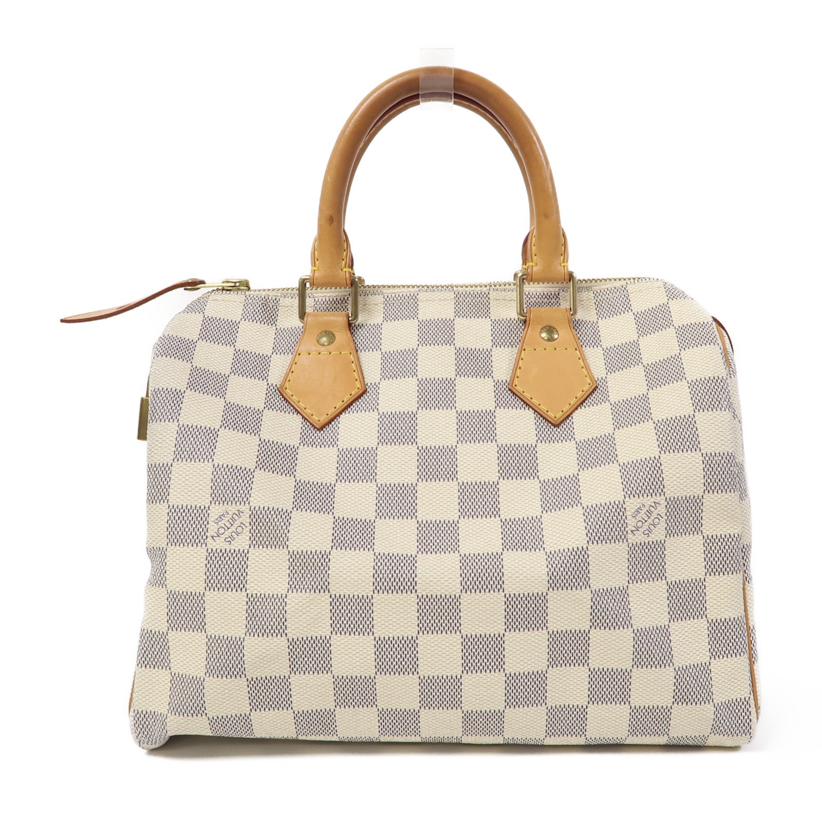 LOUIS VUITTON Damier Azur Speedy 25金扣手挽袋白色