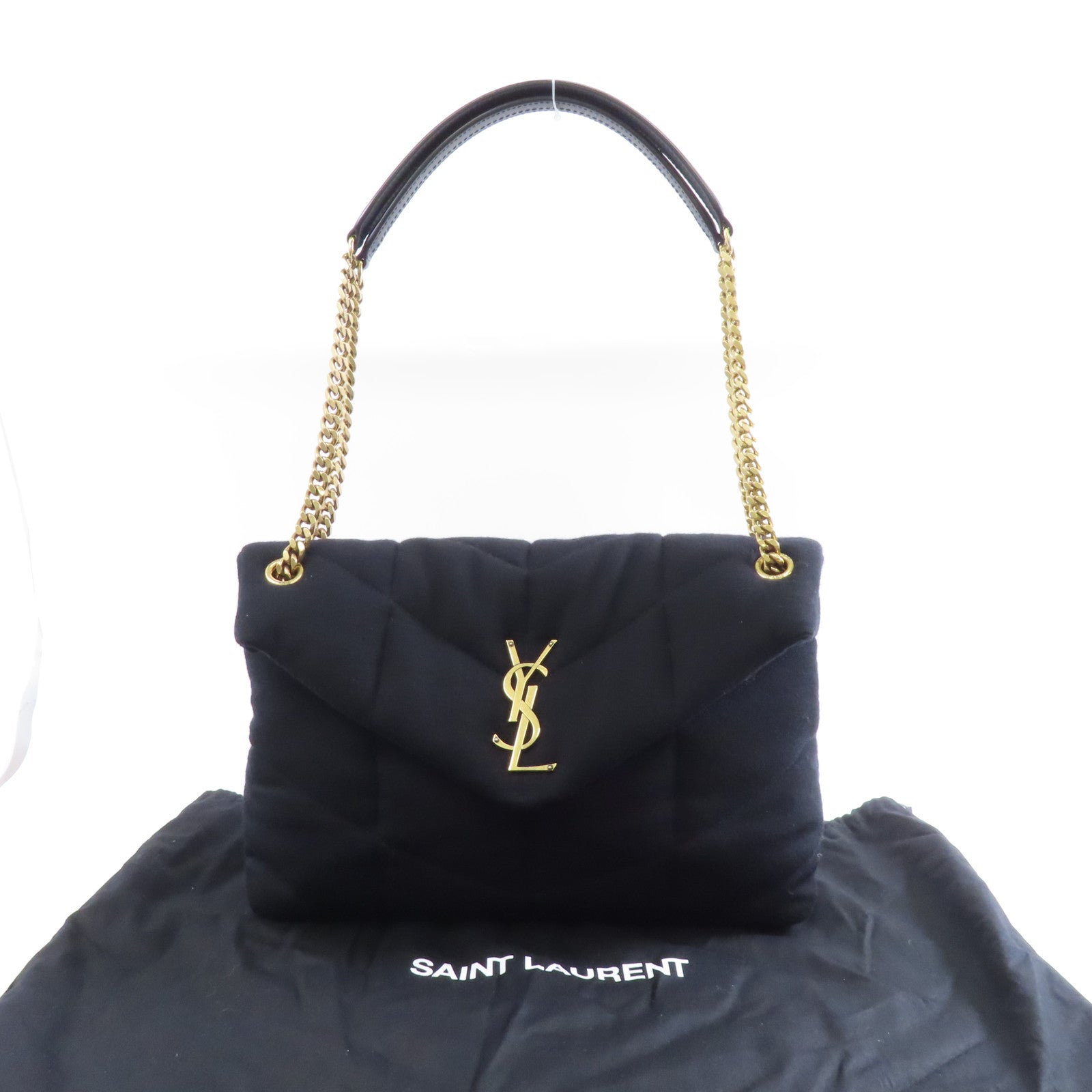 SAINT LAURENT 帆布Chain Shoulder Bag金扣鏈帶肩背袋黑色