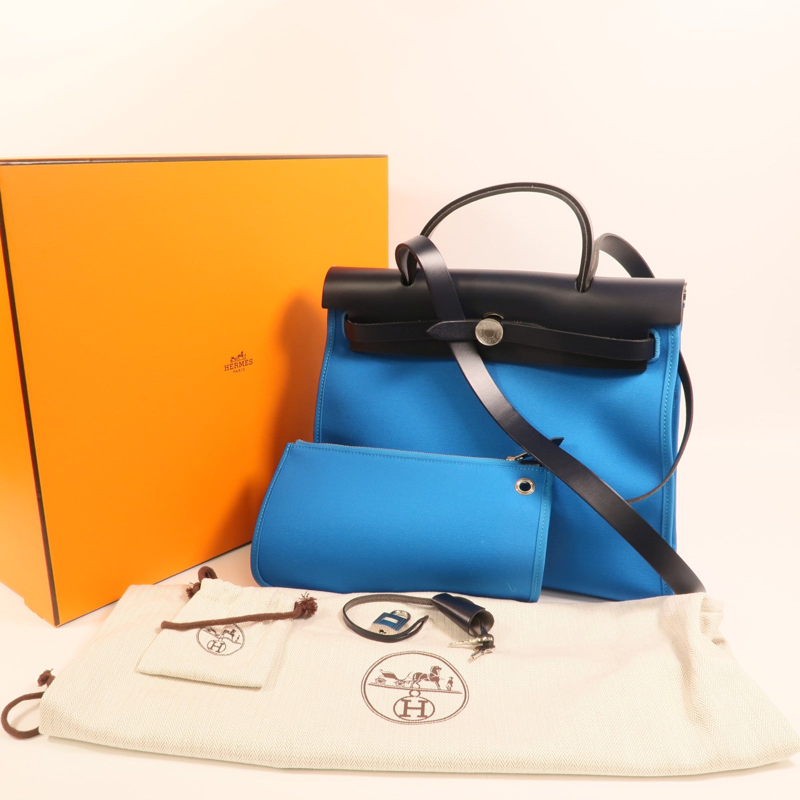 HERMES 帆布Herbag PM銀扣手挽肩背兩用袋
