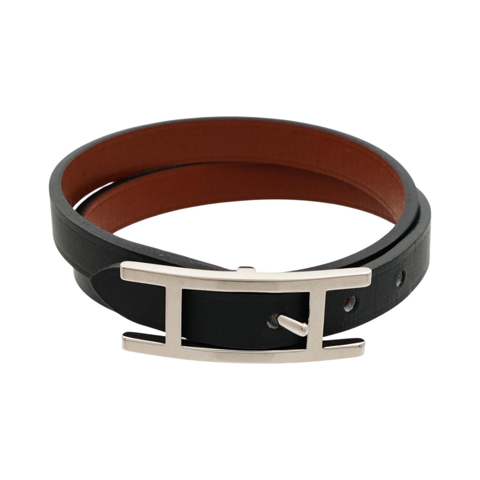 HERMES Chamonix/Tadelakt皮革Behapi Double Tour Bracelet手帶Noir