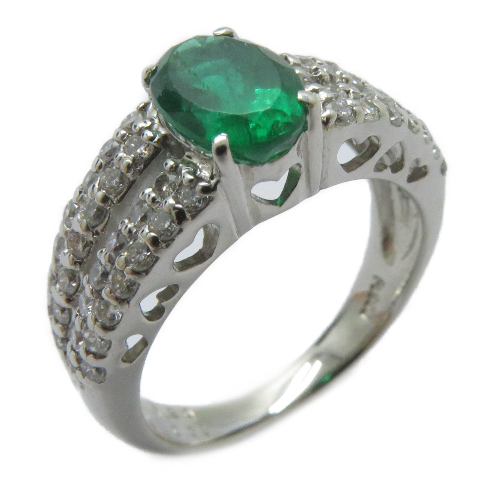 JEWELRY PT900鉑金Emerald Ring 1.20ct綠寶石/0.53ct鑚石戒指US#6