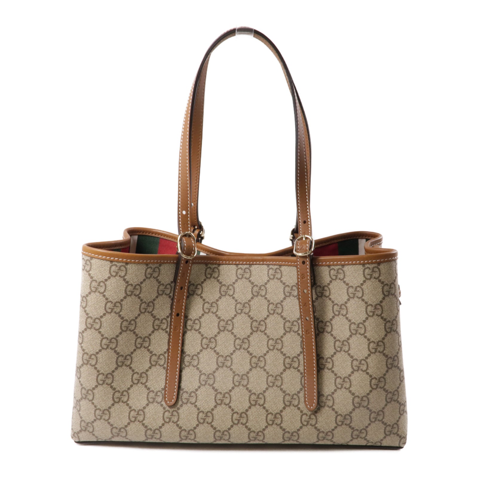 GUCCI 塗層帆布/皮革GG Emblem Small Tote Bag銀扣手挽肩背兩用袋
