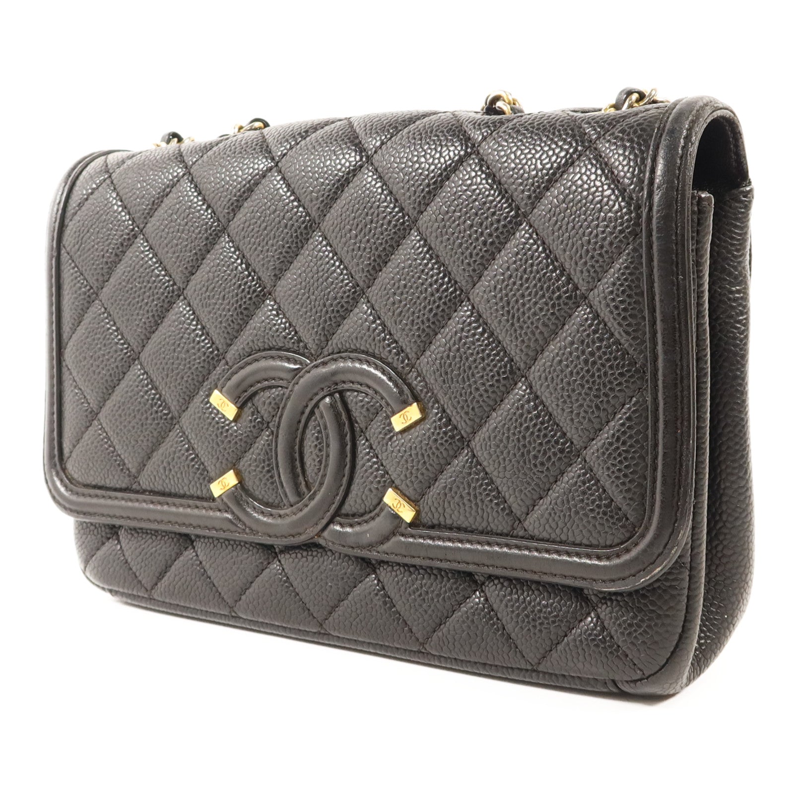 CHANEL 牛皮皮革Chain Shoulder金扣鏈帶肩背袋