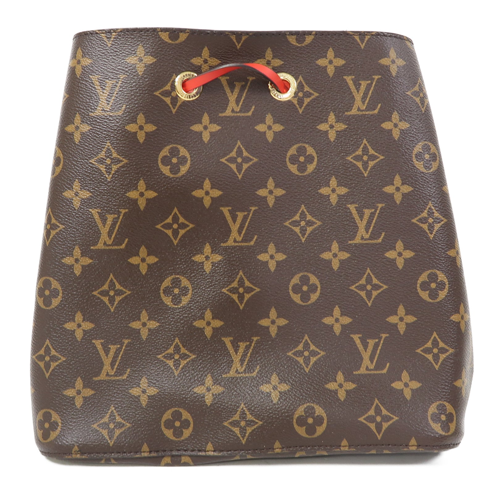LOUIS VUITTON Monogram Neo Noe MM金扣肩背袋啡色/紅色