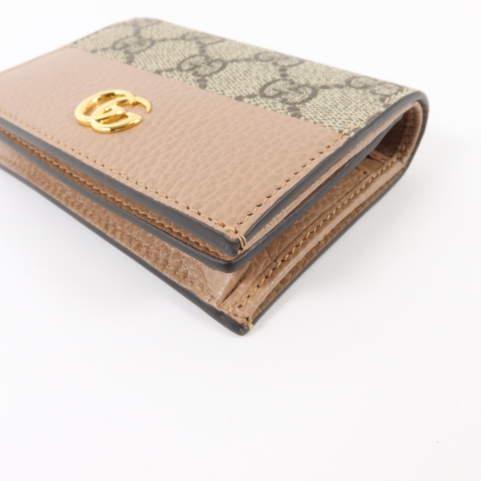 GUCCI 塗層帆布/牛皮皮革GG Marmont Card Case Wallet金扣錢包