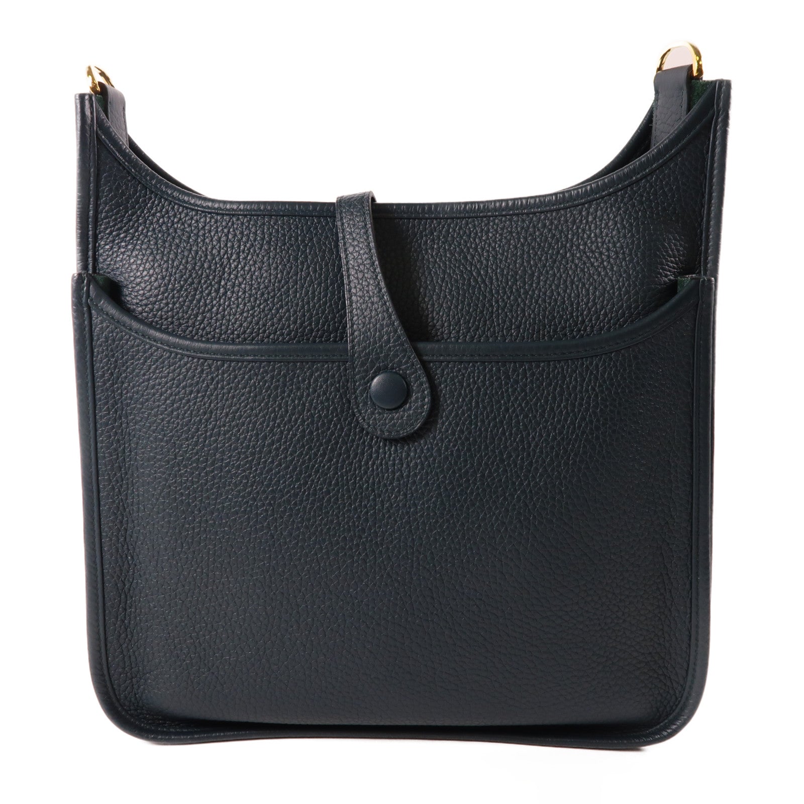 HERMES Clemence皮革Evelyne PM金扣肩背袋vert cypress墨綠色
