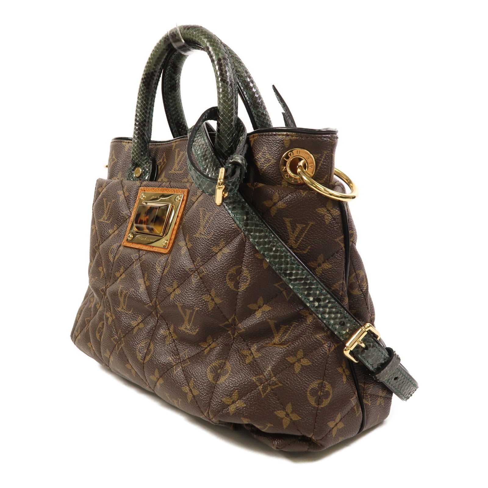 LOUIS VUITTON 蛇皮皮革/鴕鳥皮革/Monogram Etoile Exotique金扣手挽肩背兩用袋