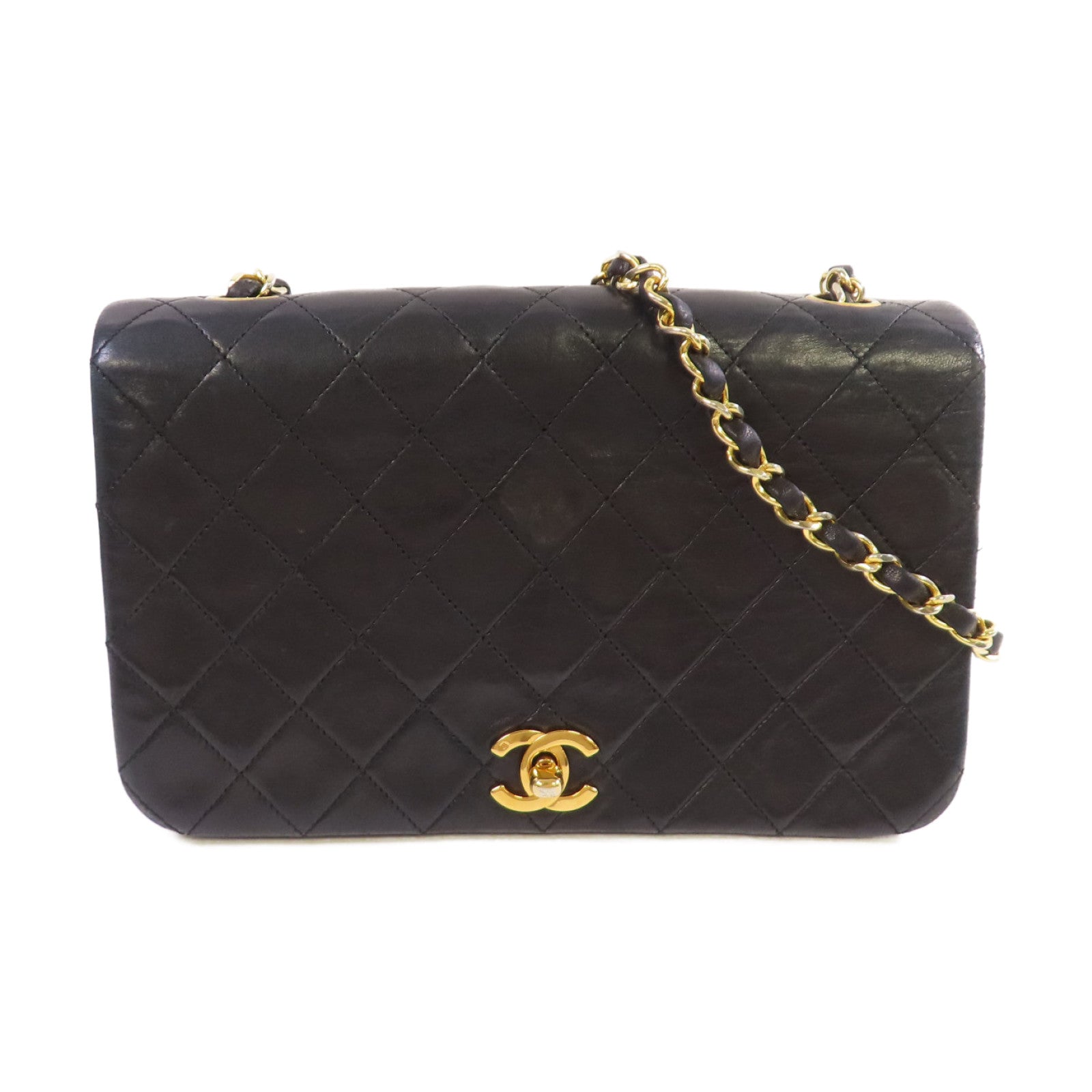 CHANEL 菱格羊皮皮革Vintage Classic Chain Shoulder Bag金扣鏈帶肩背袋黑色