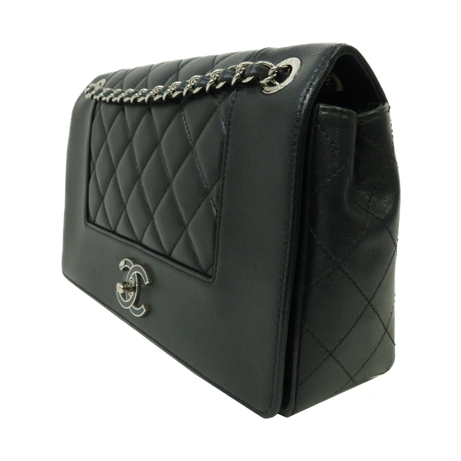 CHANEL 【激減優惠】菱格牛皮皮革Mademoiselle Chain Shoulder Bag銀扣鏈帶肩背袋黑色