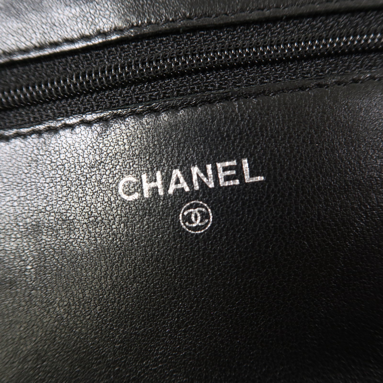 CHANEL 菱格羊皮皮革WOC銀扣鏈帶肩背袋黑色