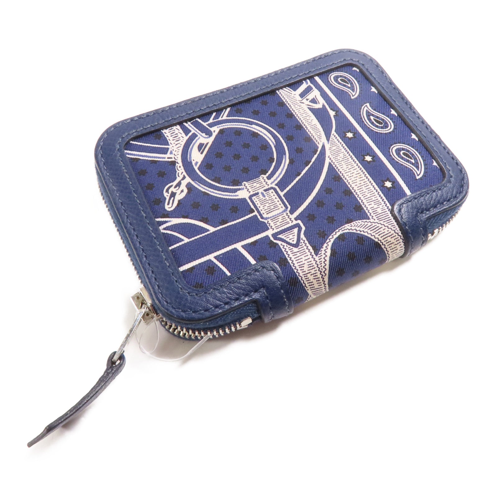 HERMES Epsom皮革/絲質Card Case銀扣卡片套
