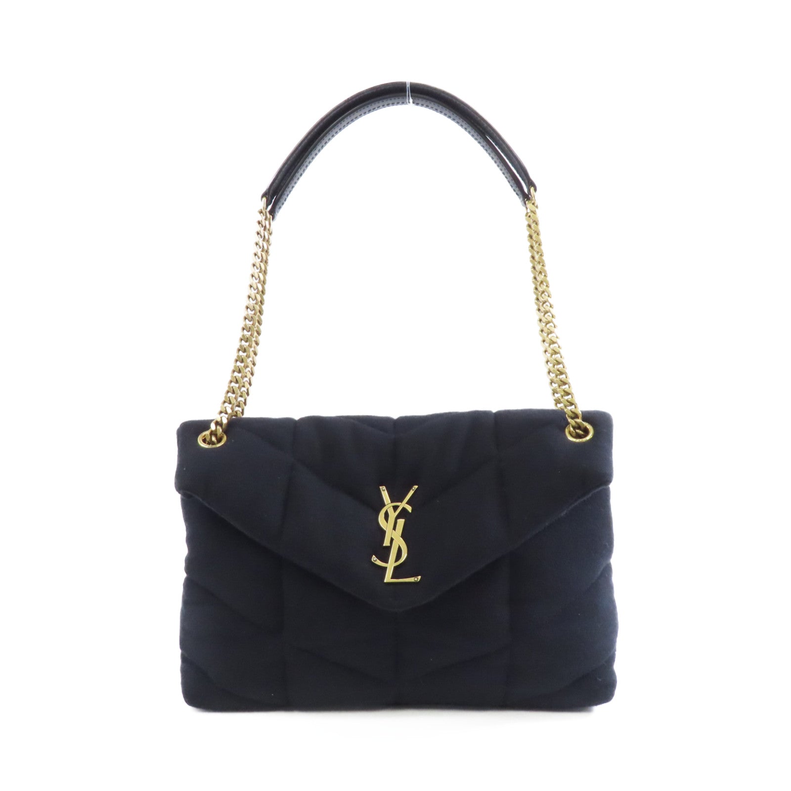 SAINT LAURENT 帆布Chain Shoulder Bag金扣鏈帶肩背袋黑色