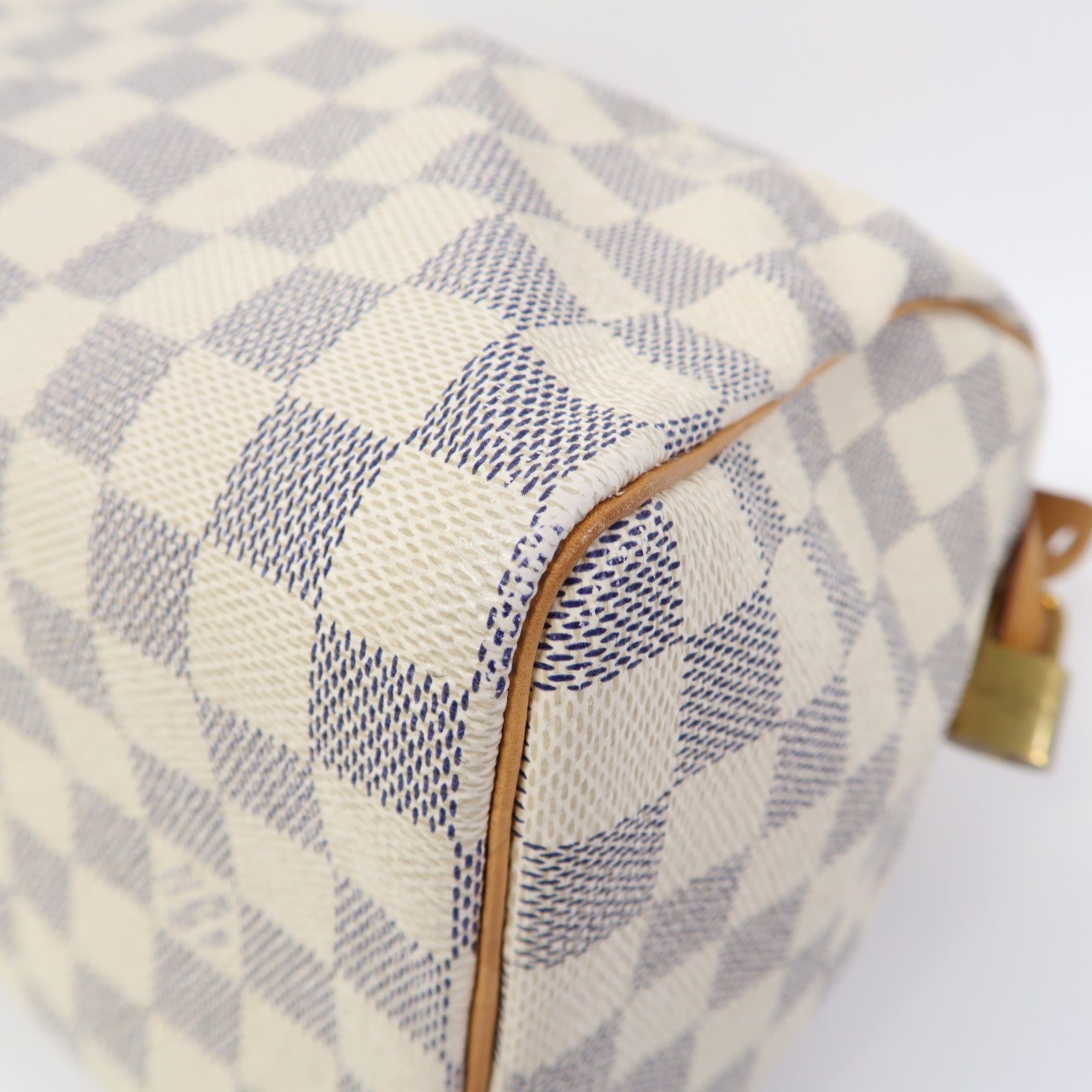 LOUIS VUITTON Damier Azur Speedy 25金扣手挽袋白色