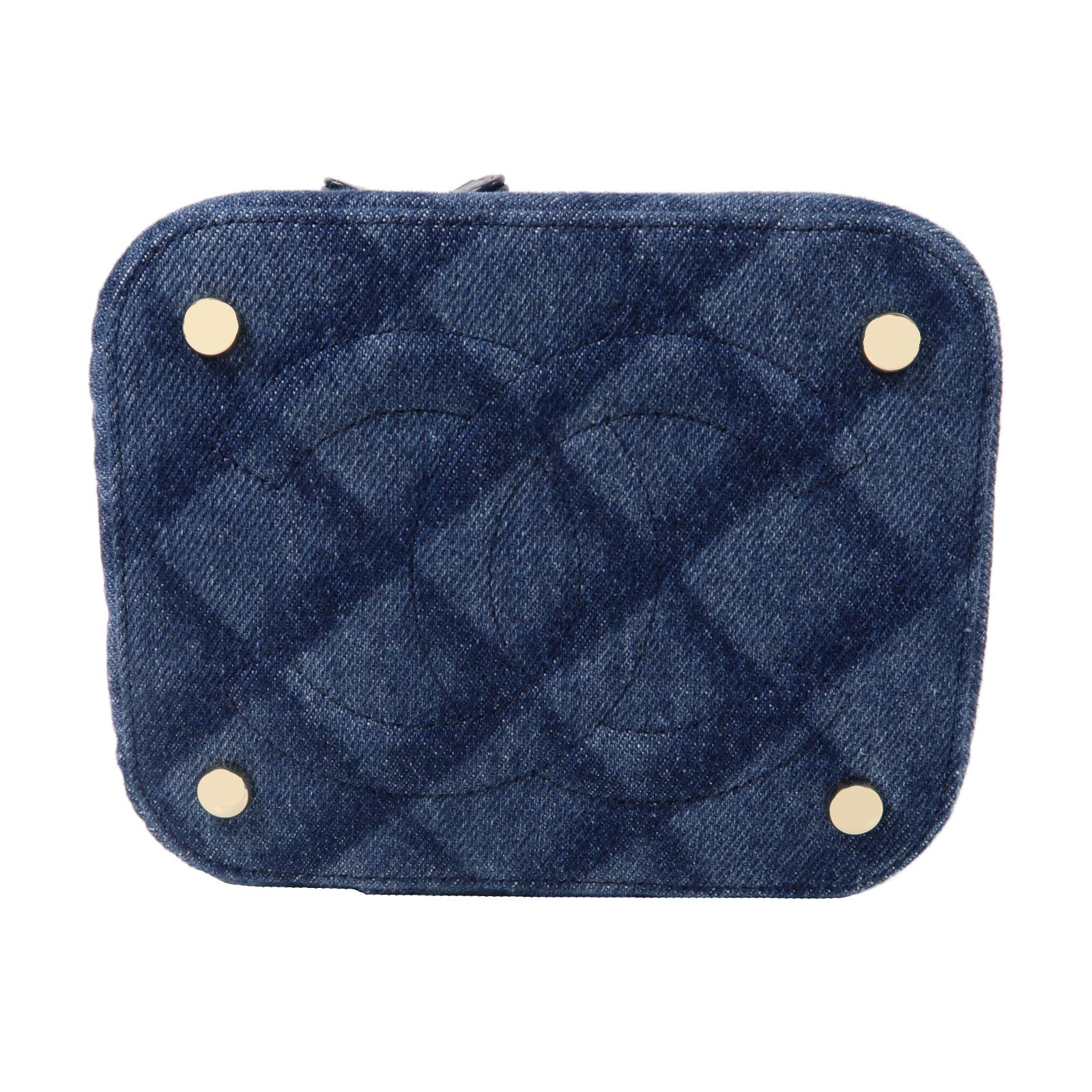 CHANEL 菱格牛仔布Vanity Case金扣手挽肩背兩用袋藍色