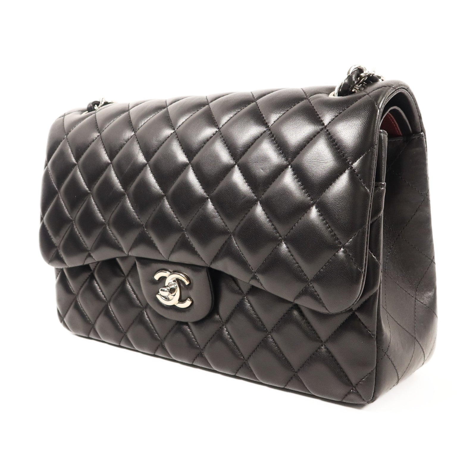 CHANEL 羊皮皮革Large Classic銀扣鏈帶肩背袋