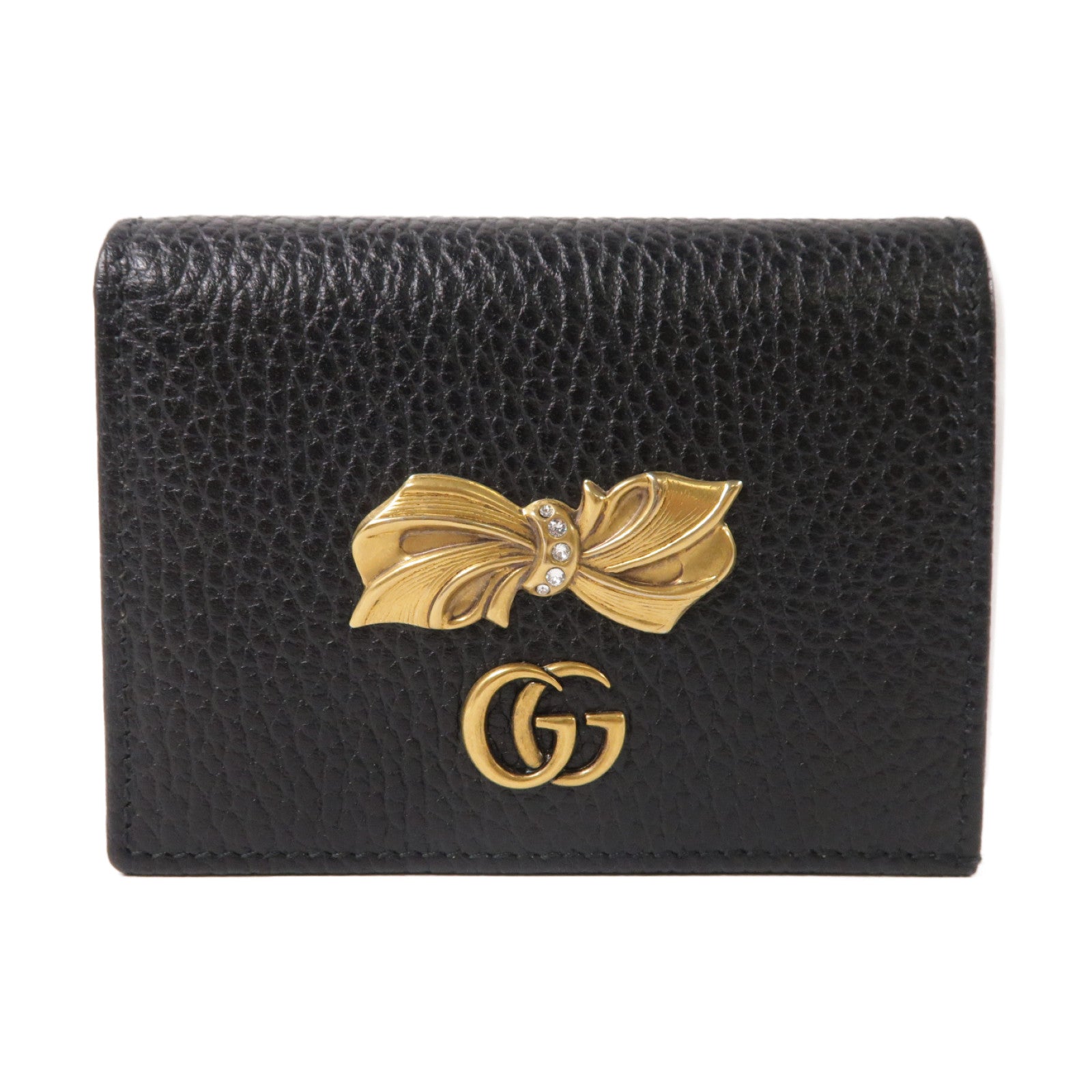 GUCCI 牛皮皮革Wallet金扣折疊錢包黑色