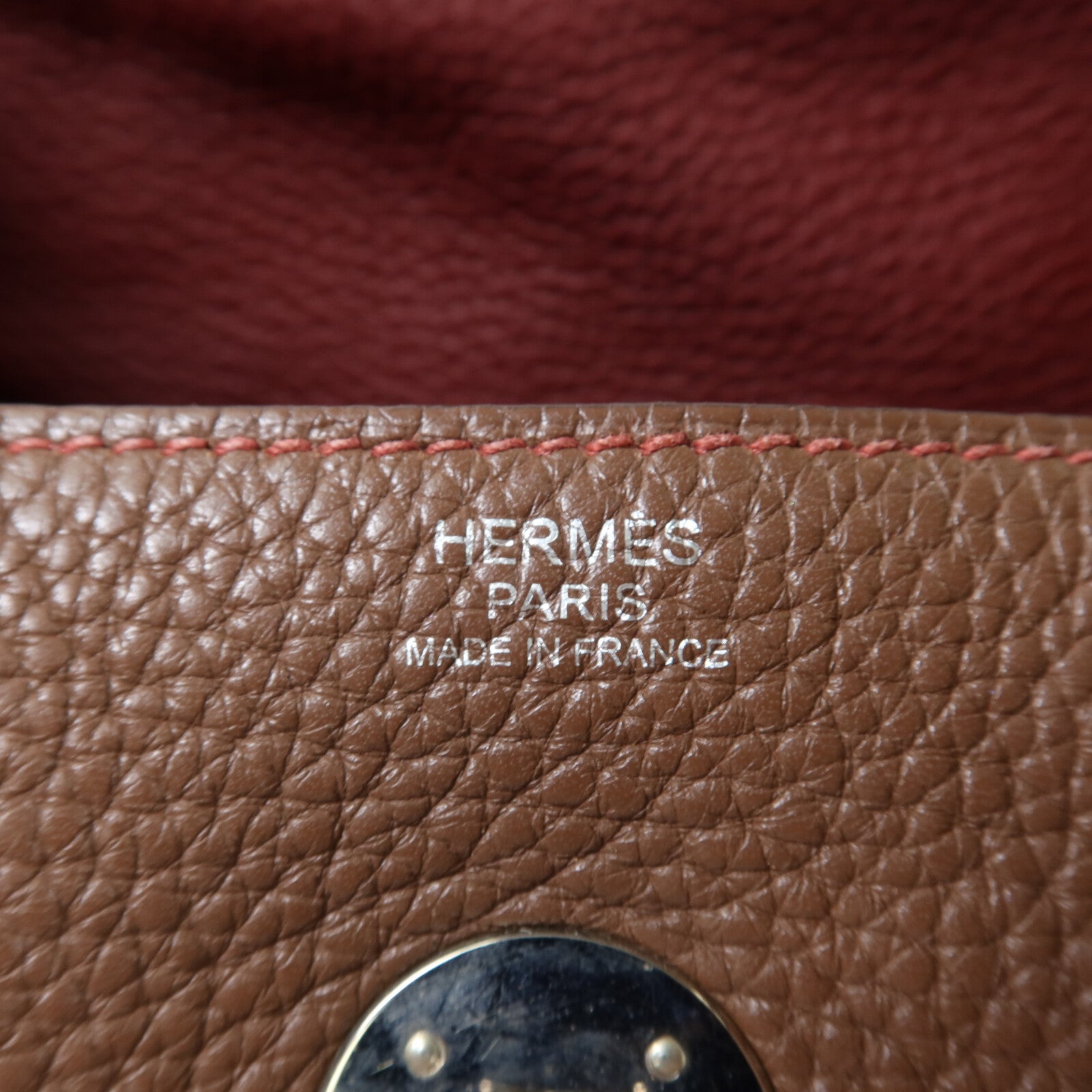 HERMES Clemence皮革Lindy 30銀扣肩背袋Havane/Rouge Grenade